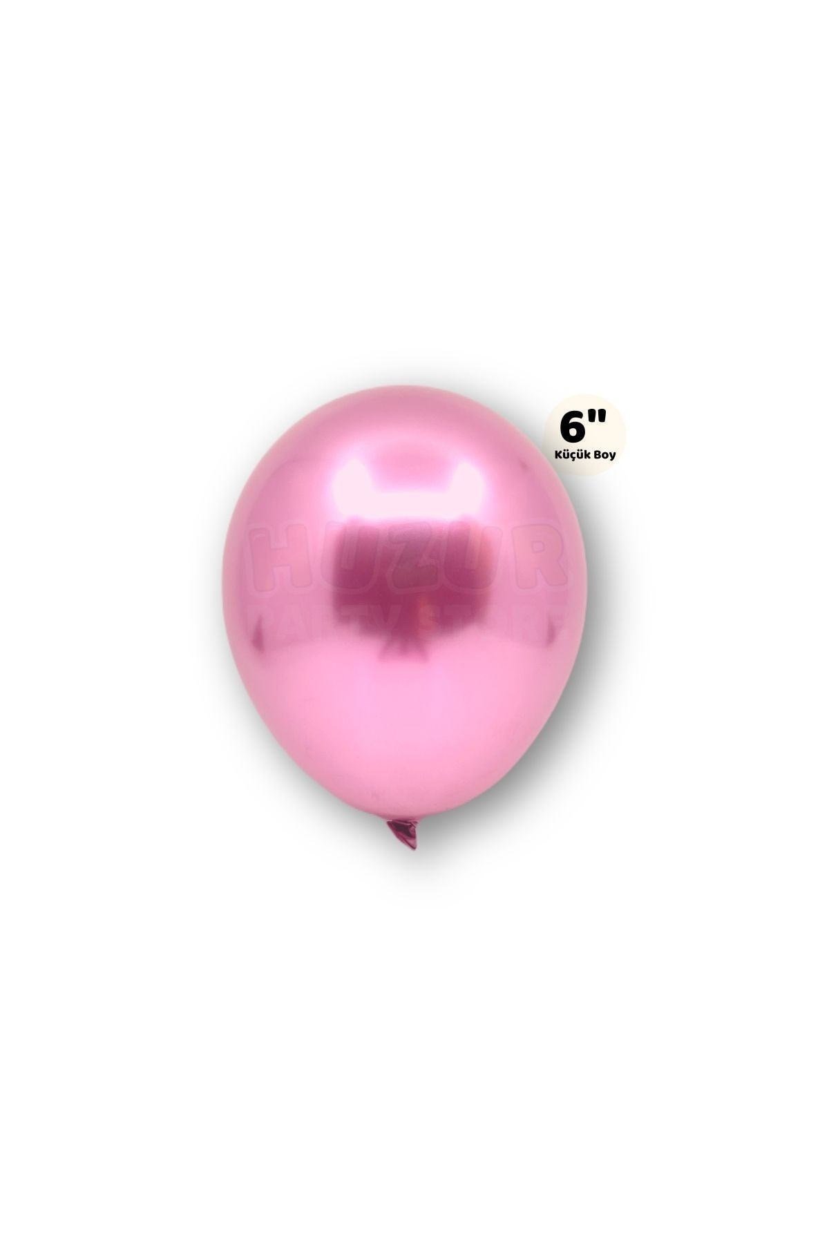 Küçük Mini Boy Pembe Renkli Krom Balon 10 Adet 6 Inç 15 Cm Doğum Günü Parlak Cinsiyet Partisi Balonu