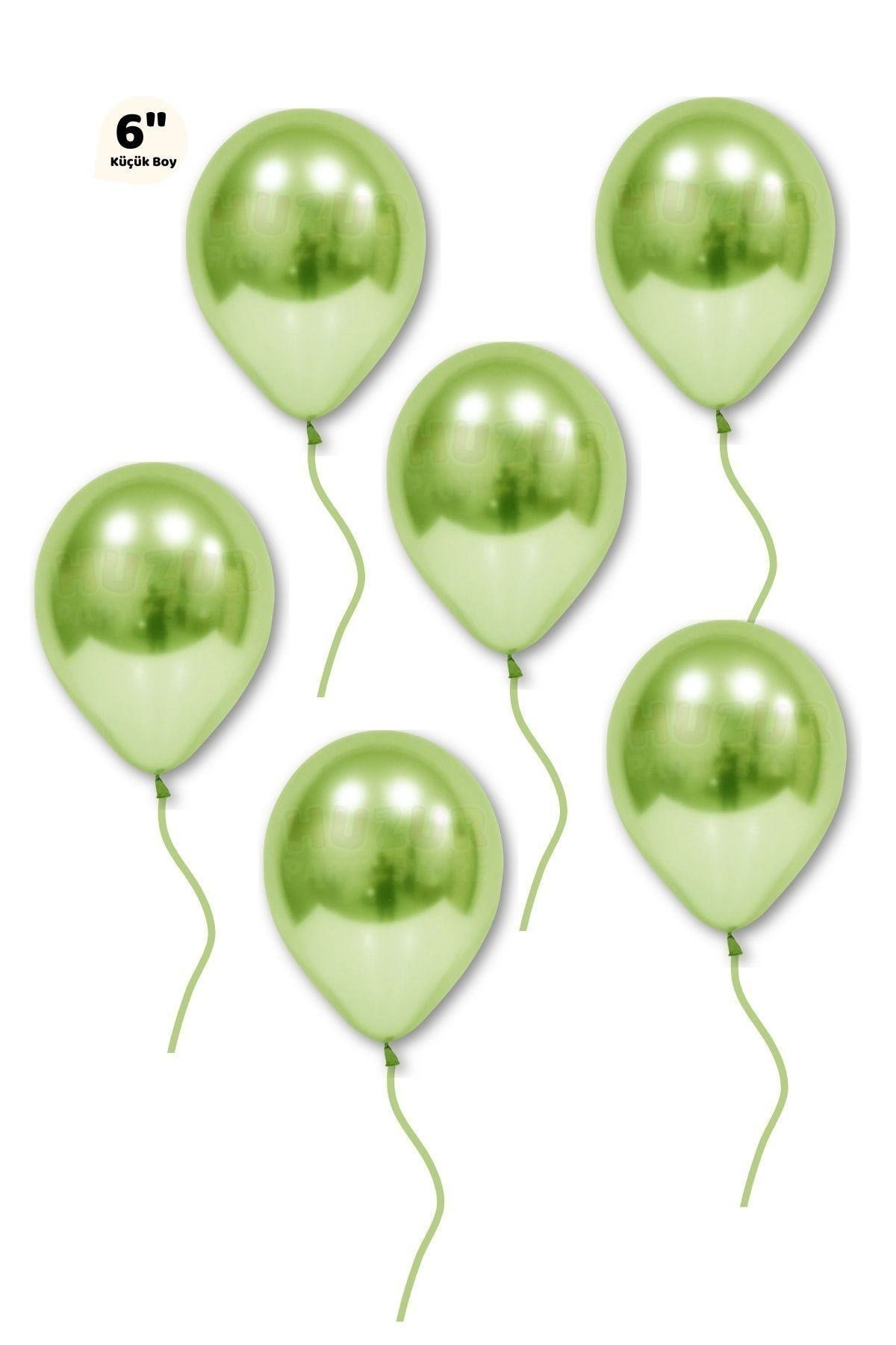 Küçük Mini Boy Yeşil Renkli 50 Adet Krom Balon 15cm Parlak Parti Safari Hayvanları Doğum Günü Balonu