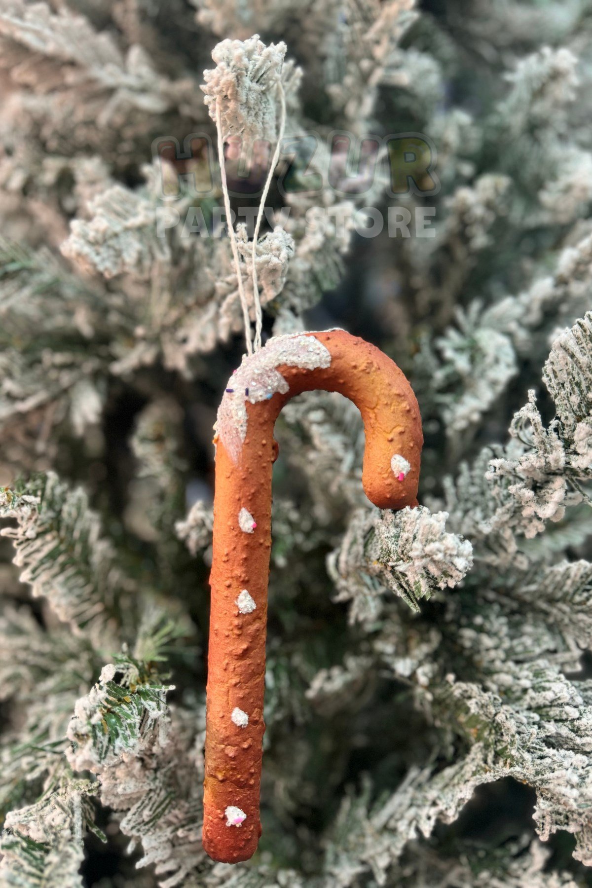 Kurabiye Görünümlü Baston Şeker Yılbaşı Ağacı Süsü 20 Cm Parıltılı Yeni Yıl Strafor Çam Ağaç Süsü