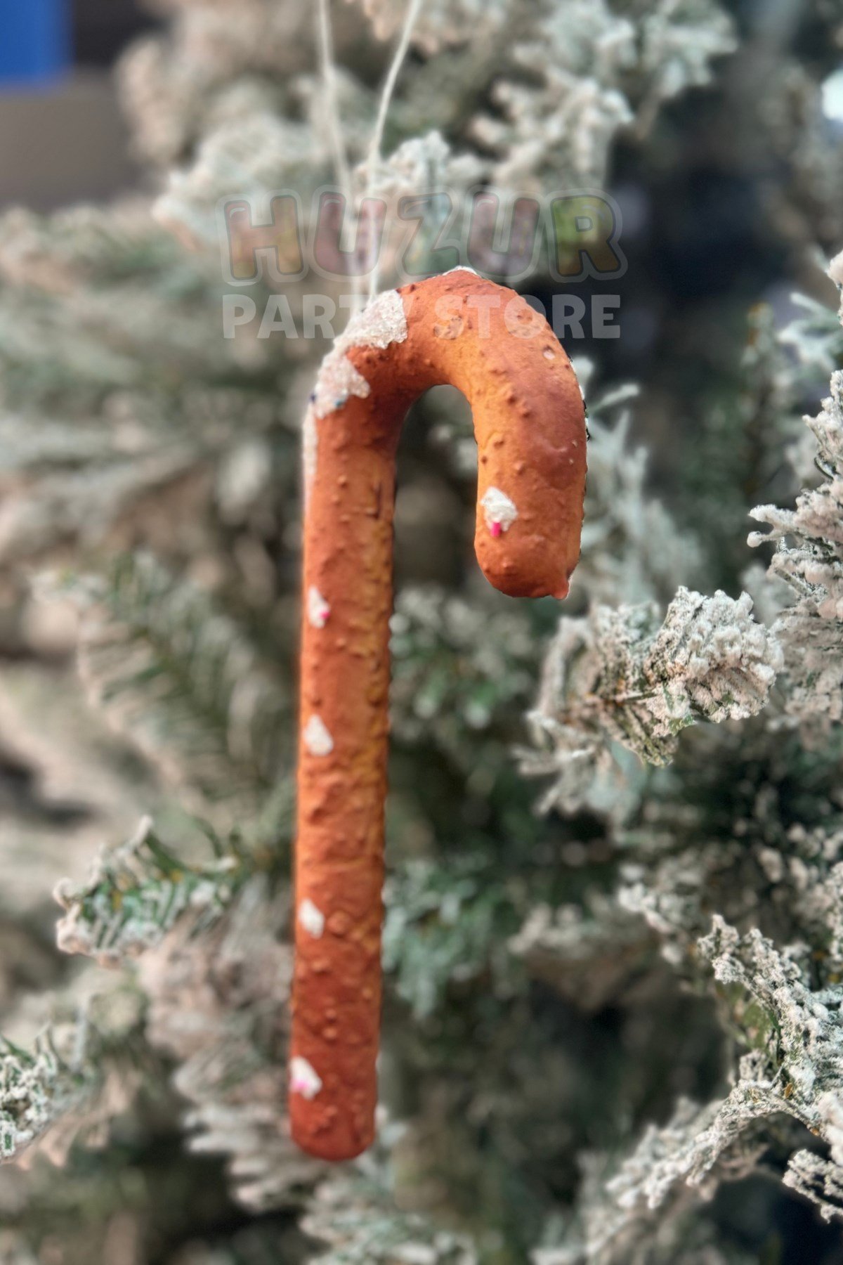 Kurabiye Görünümlü Baston Şeker Yılbaşı Ağacı Süsü 20 Cm Parıltılı Yeni Yıl Strafor Çam Ağaç Süsü
