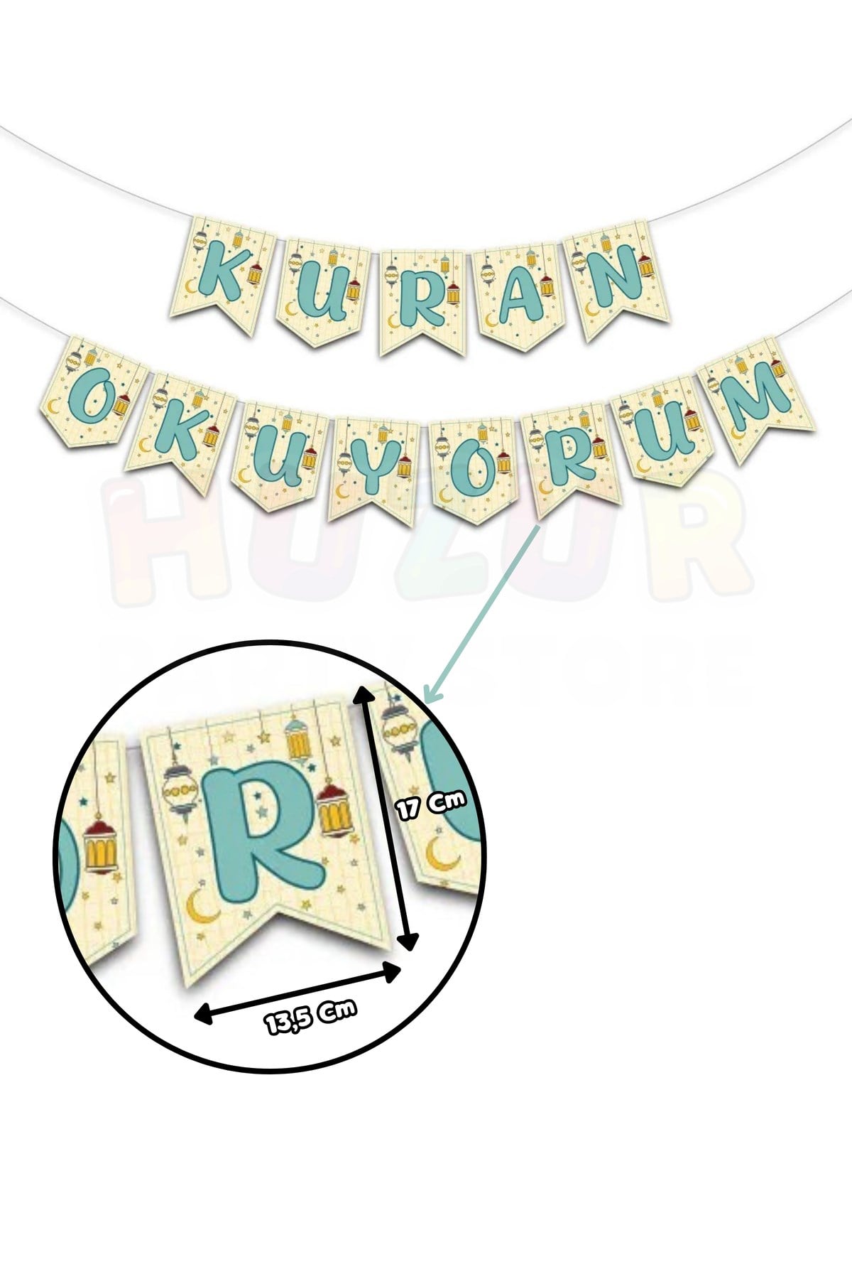 Kuran Okuyorum Yazısı Kurana Geçtim Partisi Süslemesi Dini İslami Banner 200x17 Cm Krem Turkuaz Renk