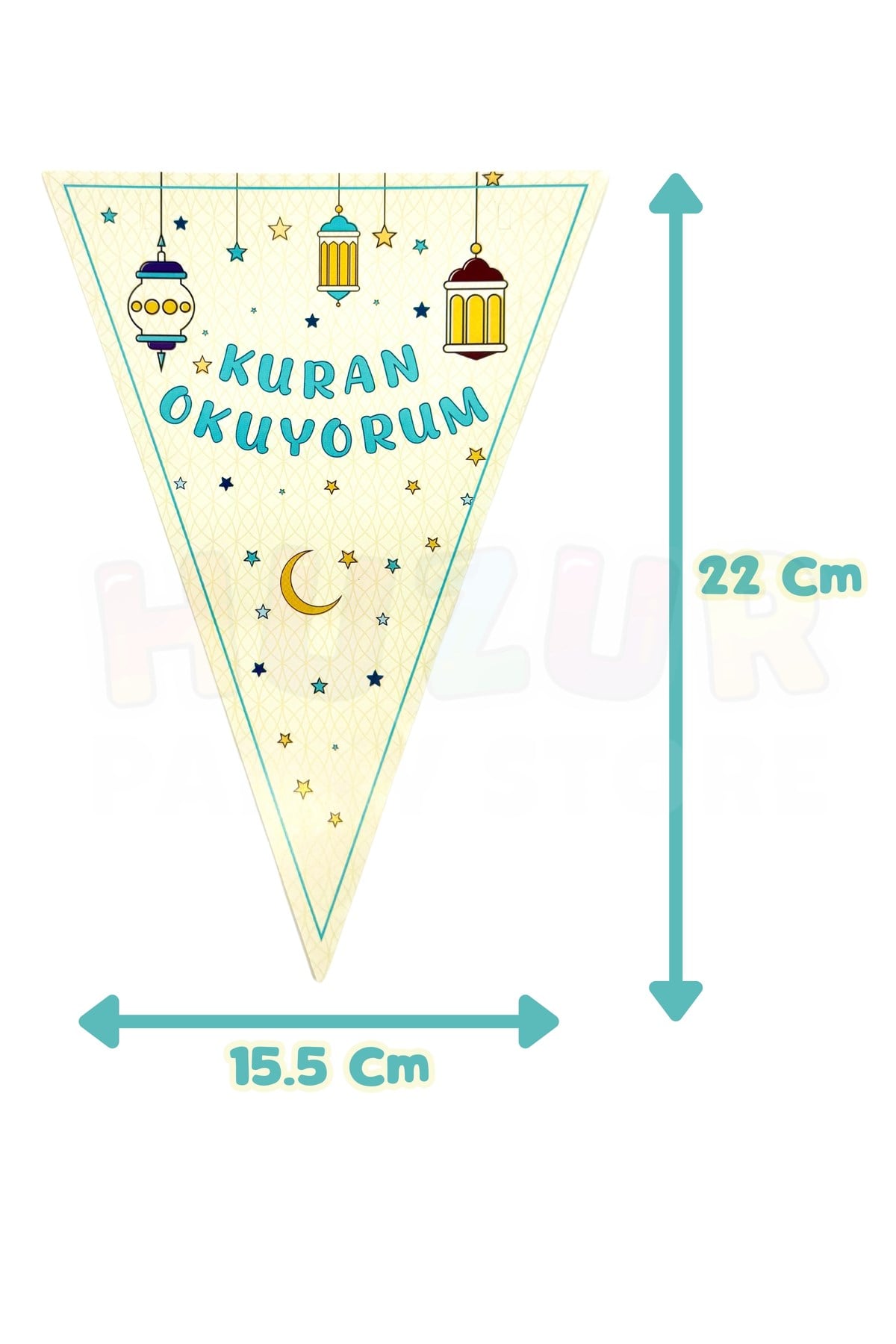Kuran Okuyurum Yazılı Flama Süs 170 Cm Dini İslami Süsü Kurana Geçtim Partisi Süslemesi Üçgen Bayrak