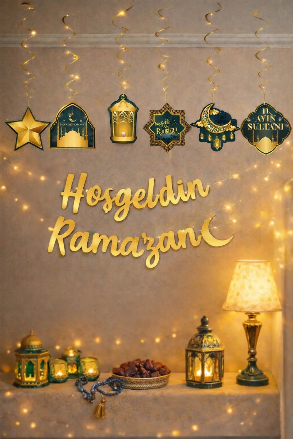 Led Işıklı Hoşgeldin Ramazan Yazısı Ramazan Bayramı Tavan Süsü 11 Ayın Sultanı Dini Süsleme Süs Seti