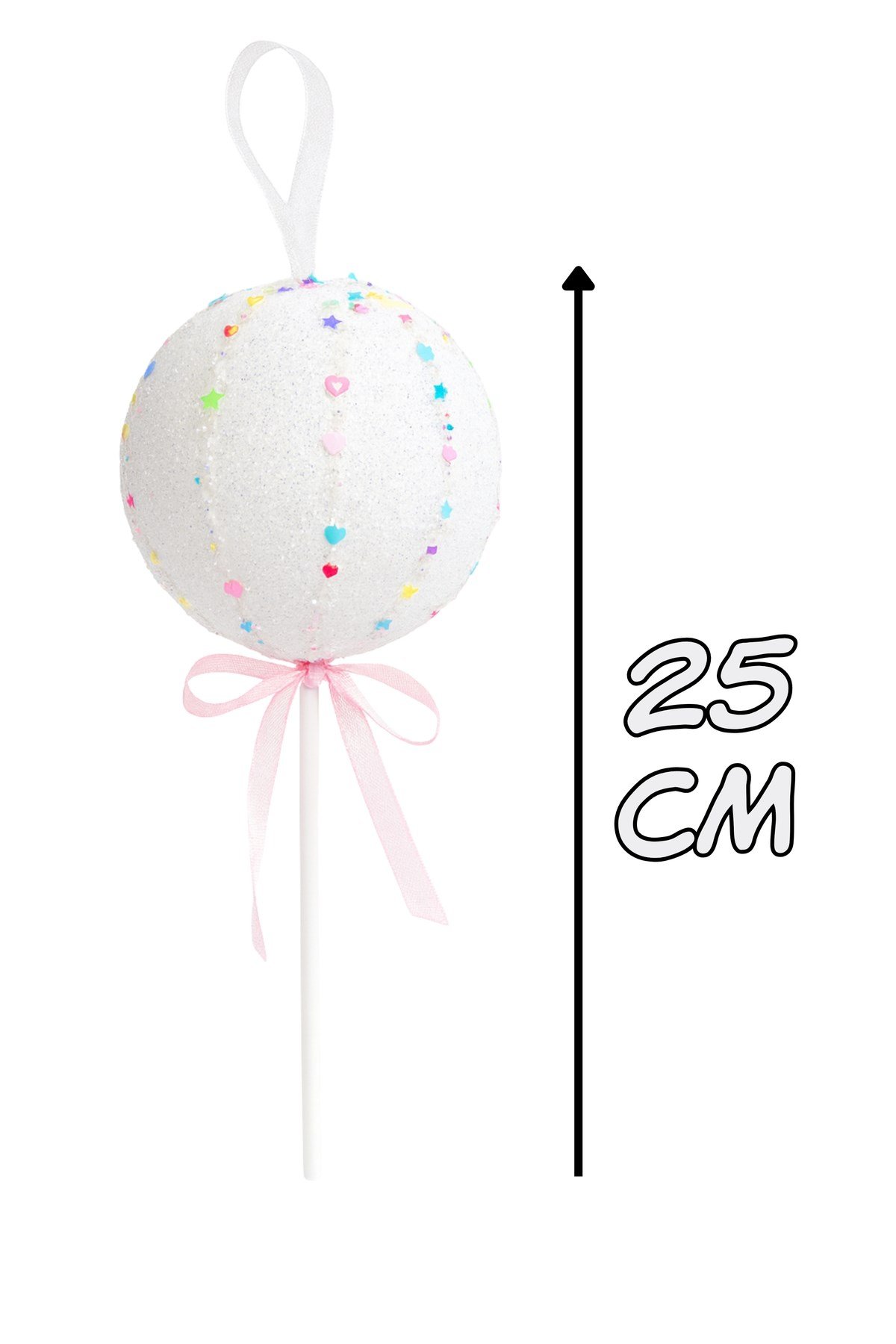 Lolipop Şeker 25 Cm Pembe Fiyonklu Renkli Mini Yıldız Kalp Figürlü Tatlı Yılbaşı Çam Ağacı Süsü