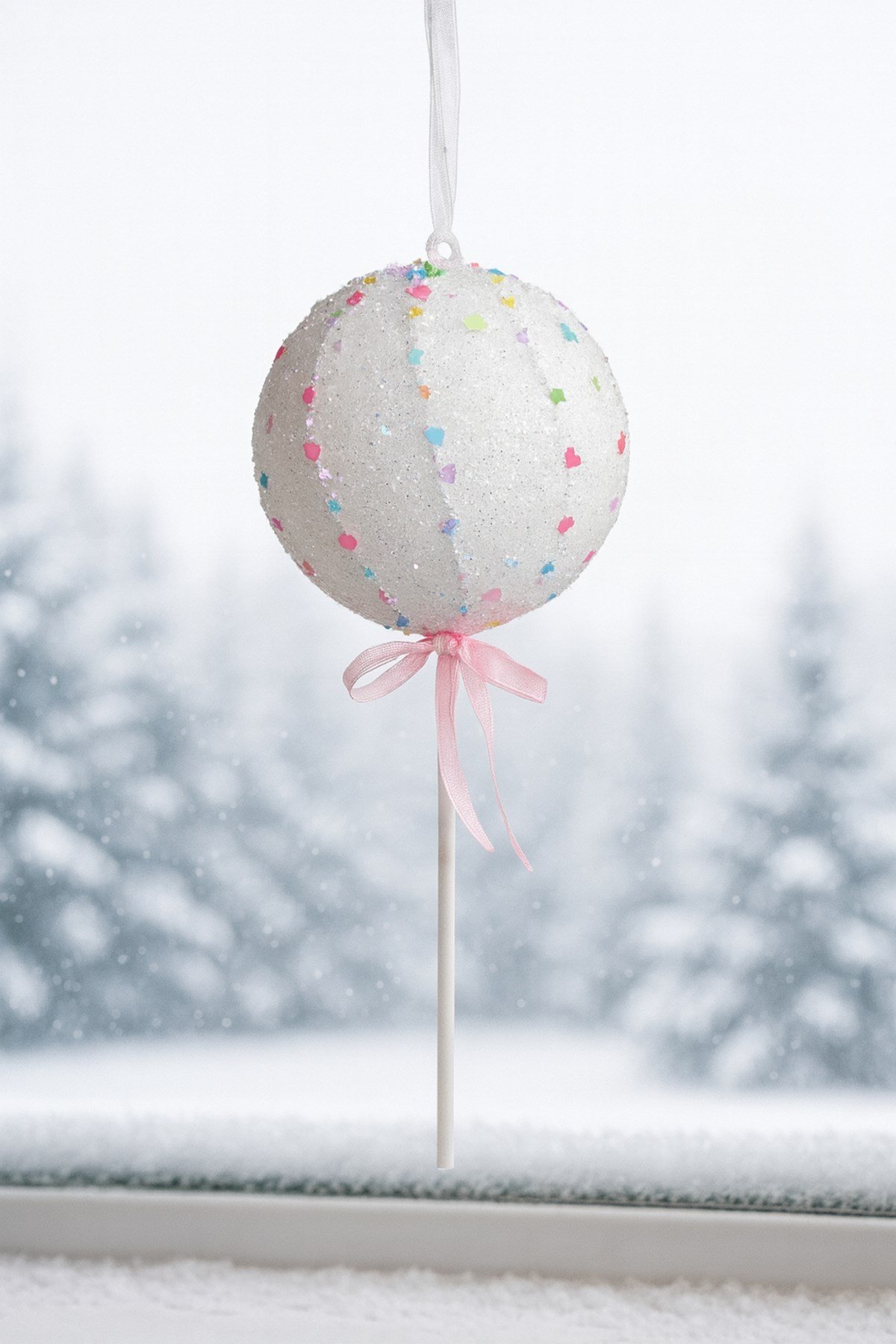 Lolipop Şeker 25 Cm Pembe Fiyonklu Renkli Mini Yıldız Kalp Figürlü Tatlı Yılbaşı Çam Ağacı Süsü