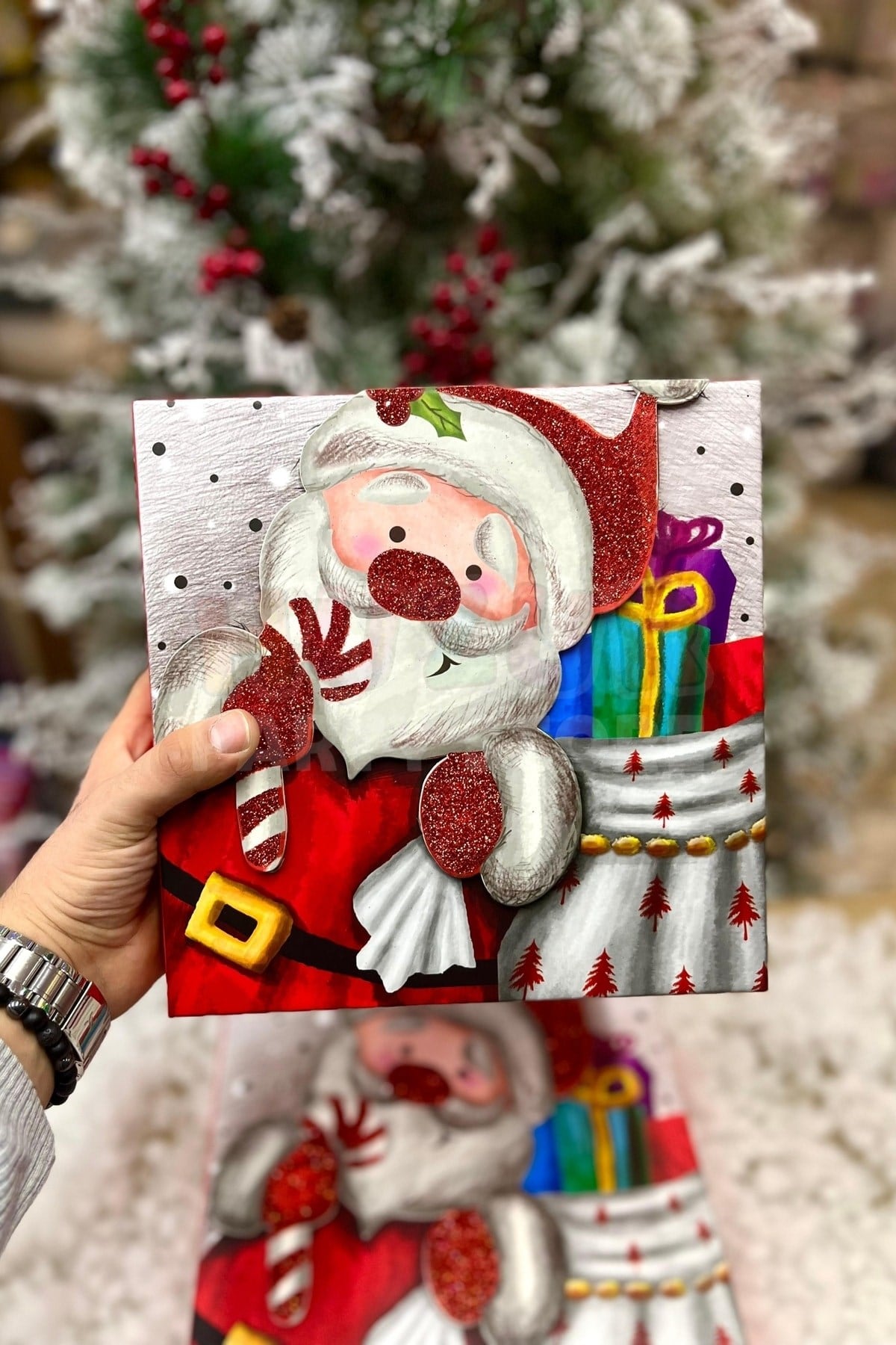 Lüks Yılbaşı Hediyelik Hediye Kutusu 3 Lü Set Kabartmalı Noel Baba Baskılı Yeni Yıl Kış Temalı