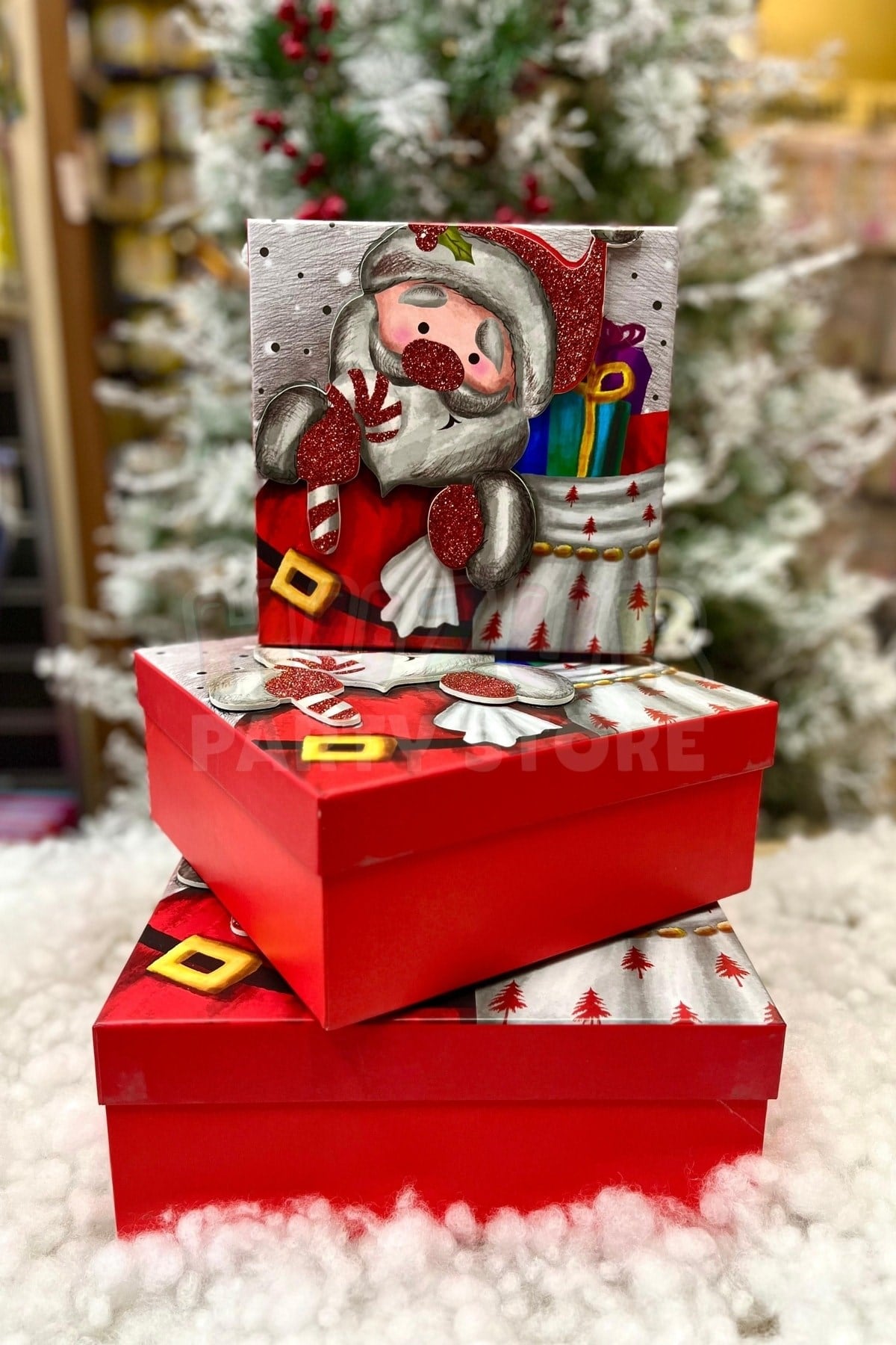 Lüks Yılbaşı Hediyelik Hediye Kutusu 3 Lü Set Kabartmalı Noel Baba Baskılı Yeni Yıl Kış Temalı