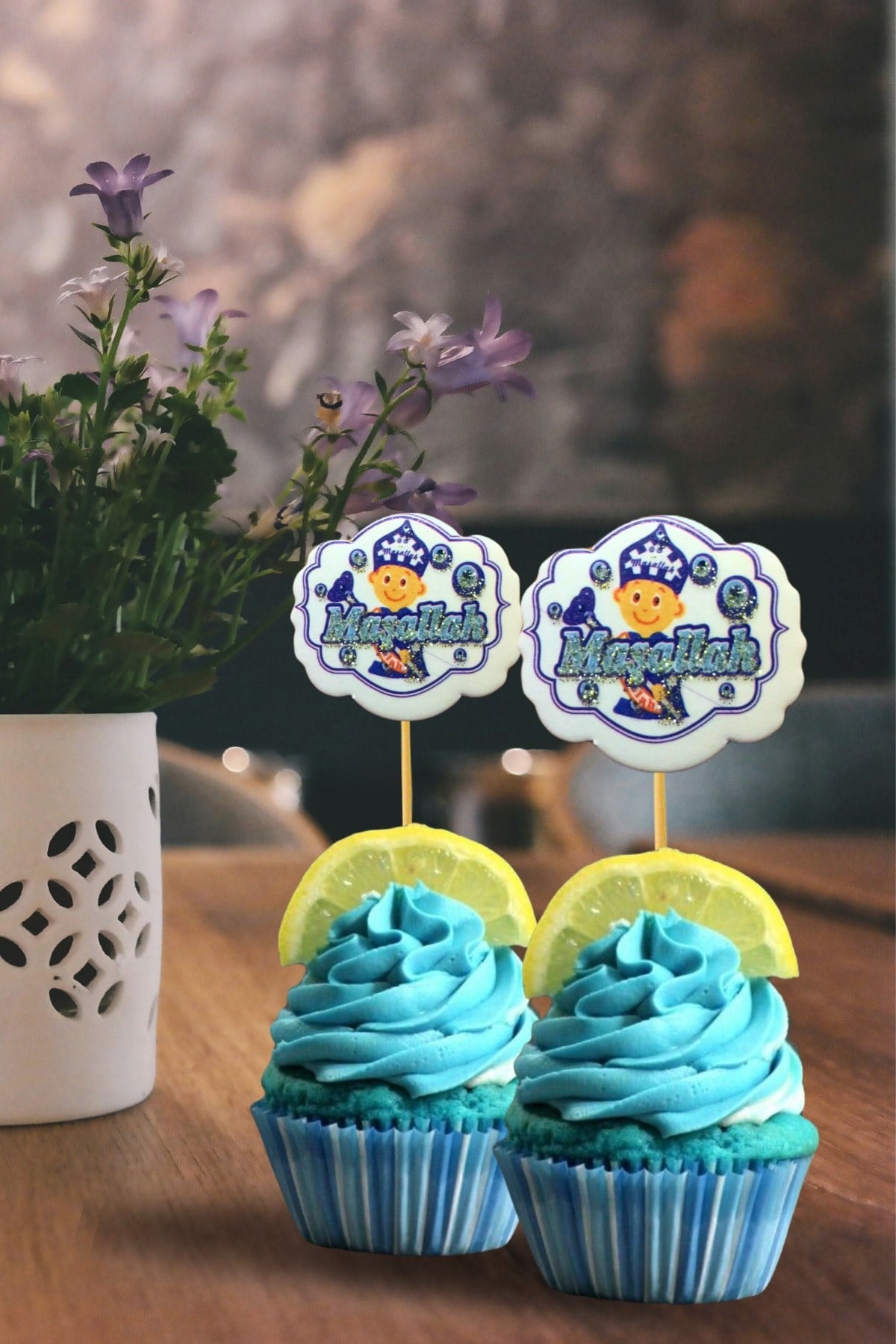 Maşallah Sünnet Çocuğu Kürdan Sünnetime Hoşgeldiniz Mevlüt Mevlid Tema Muffin Kürdanı 10 Adet 8 cm