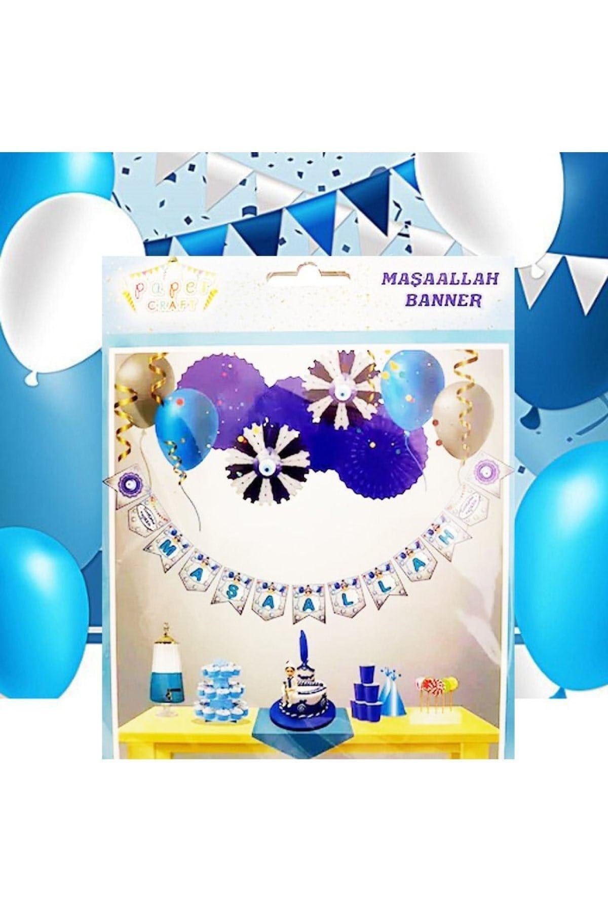 Maşallah Yazısı Sünnetime Hoşgeldiniz Temalı Konsept Oda Süsleme Karton 2 Metre Yazı Banner