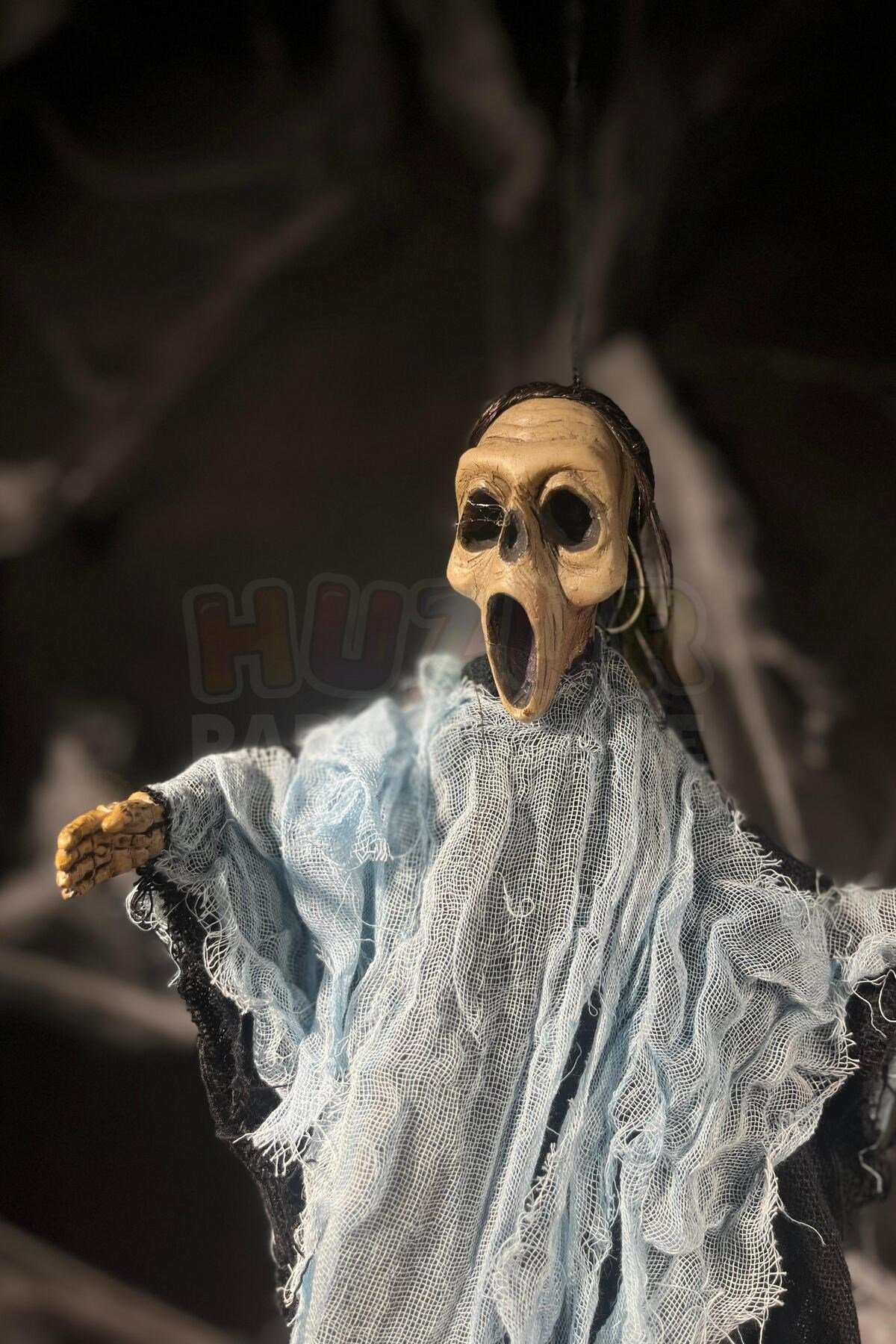 Mavi Kafatası Asalı Çığlık Cadı 45 Cm Pilli Sese Duyarlı Hareketli Halloween Cadılar Bayramı Parti