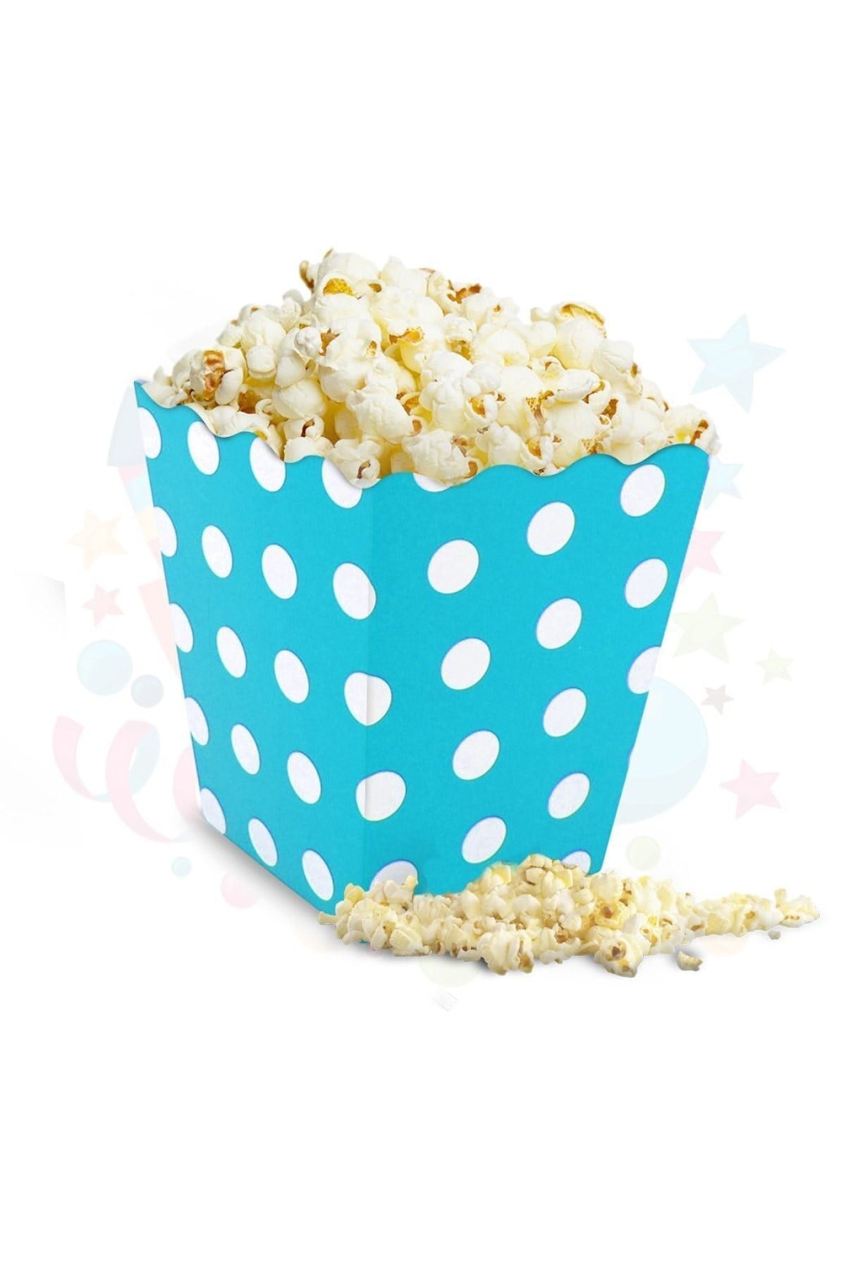 Mavi Puantiyeli Mısır Kutusu 8li Karton Cips Kutusu 8 Adet Pop Corn Darı Kabı