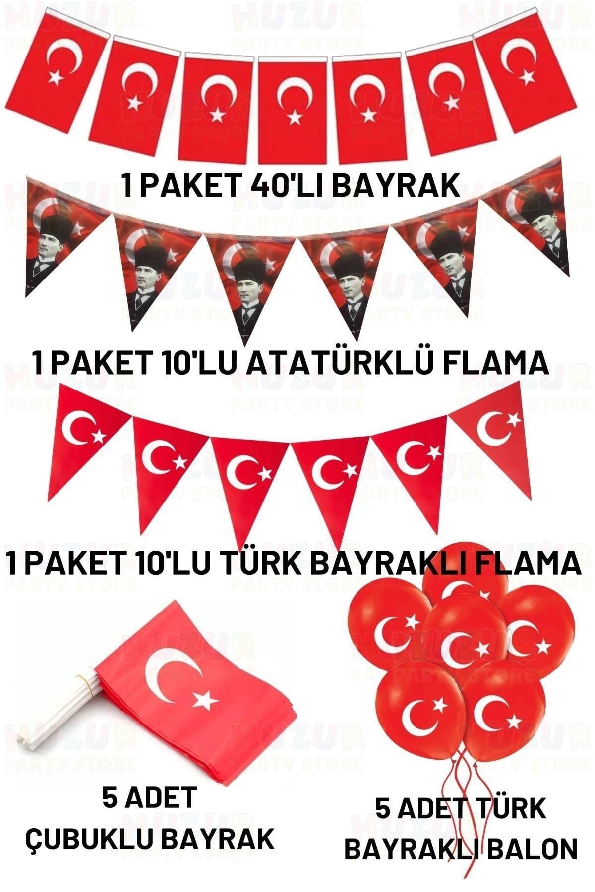 Milli Bayram Süsleme Paketi Atatürk Flama Türk Bayraklı Balon Çubuklu Bayrak 23 Nisan 29 Ekim Süsü