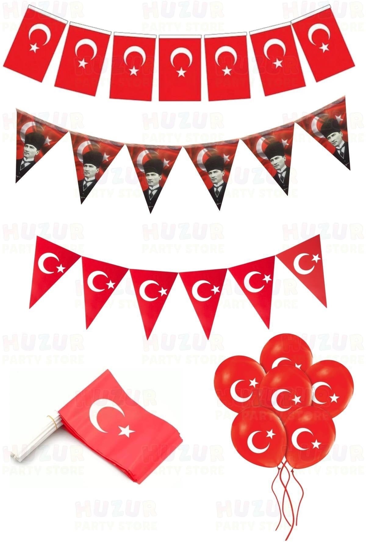 Milli Bayram Süsleme Paketi Atatürk Flama Türk Bayraklı Balon Çubuklu Bayrak 23 Nisan 29 Ekim Süsü