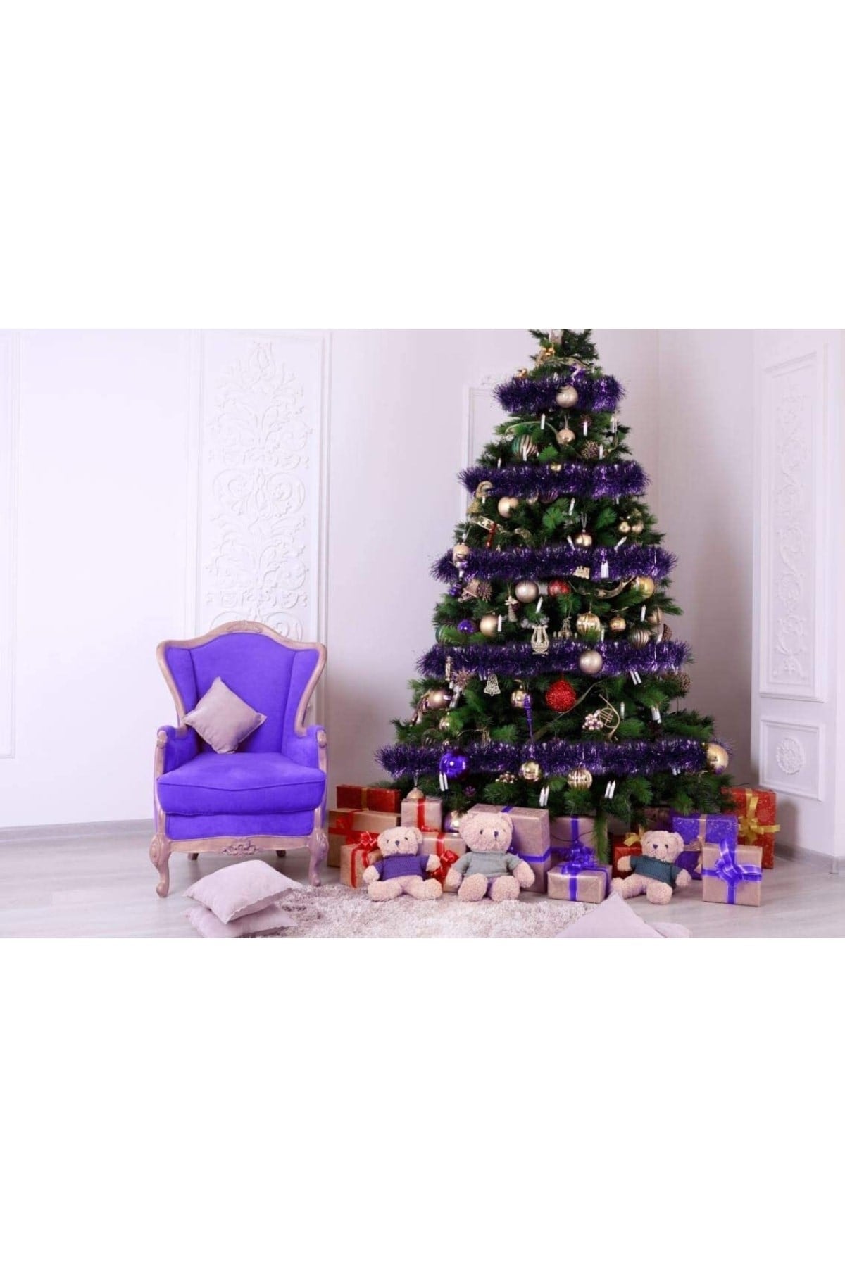Mor Yılbaşı Garland Doğum Günü Simi Çam Ağacı Süsü 200x7 Cm Boyuna Asılan Boyna Takılan Süsleme Sim