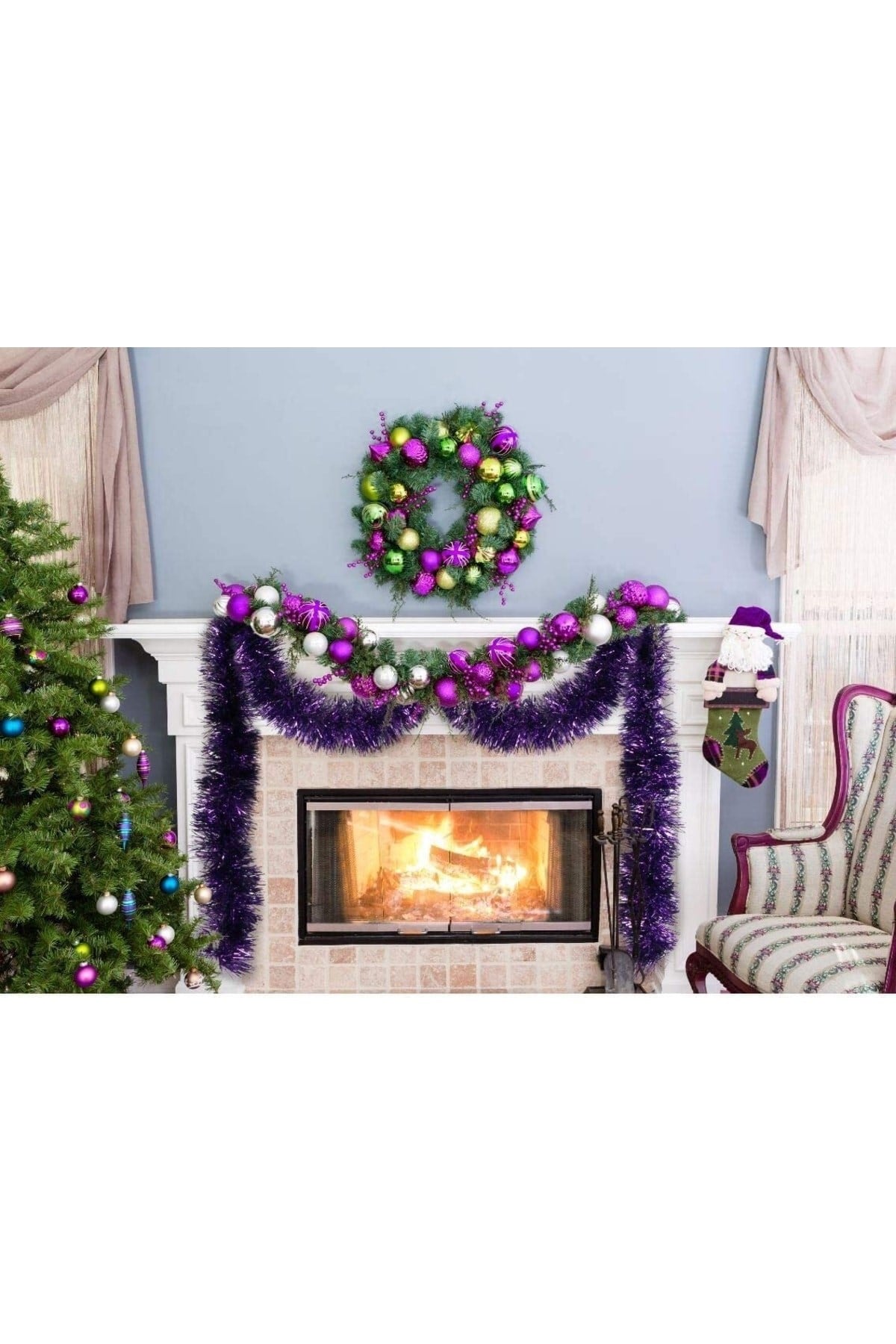 Mor Yılbaşı Garland Doğum Günü Simi Çam Ağacı Süsü 200x7 Cm Boyuna Asılan Boyna Takılan Süsleme Sim