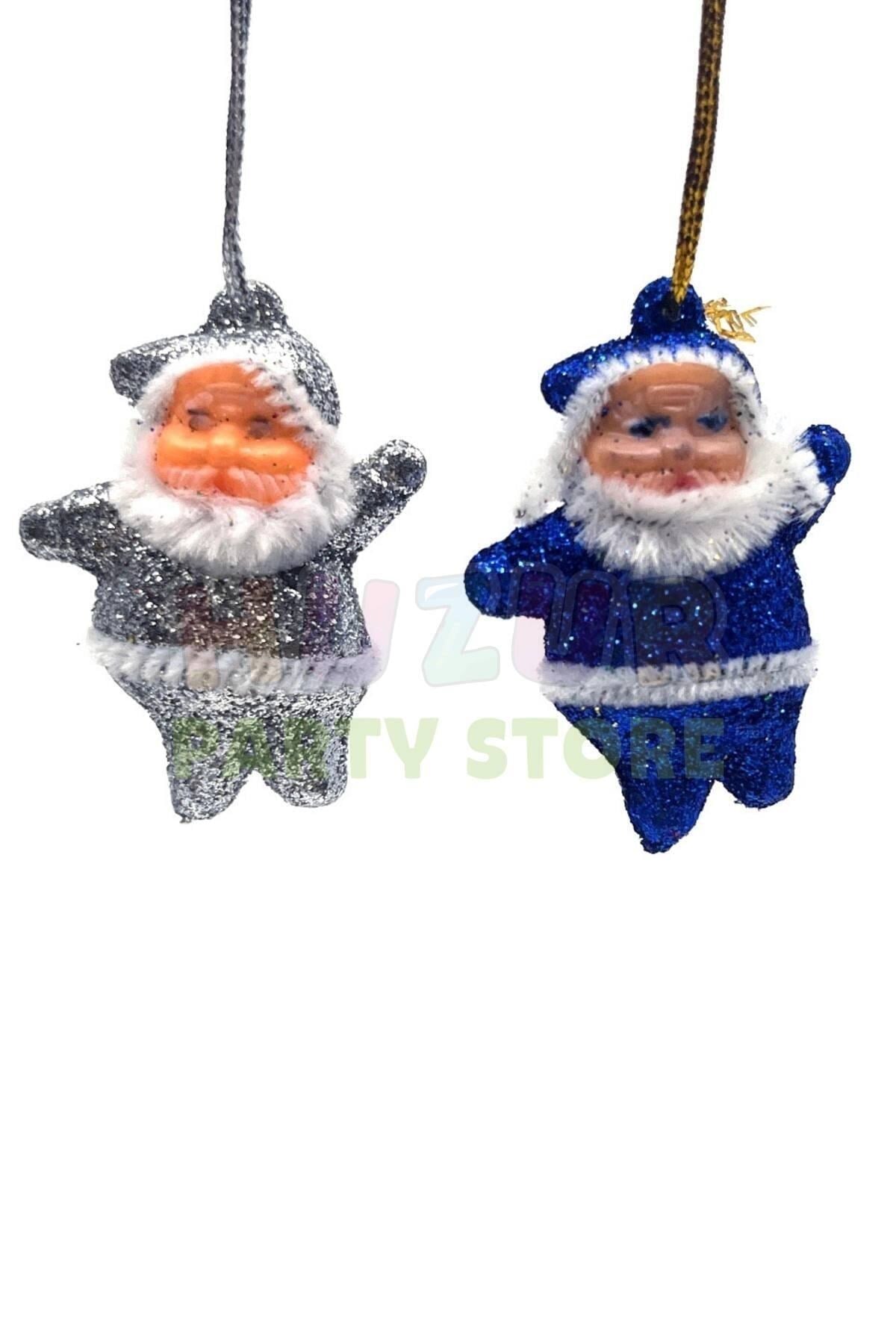Noel Baba Yılbaşı Çam Ağacı Süsü 6lı 5 Cm Karışık Renk Simli Kıyafetli Beyaz Sakallı Yeni Yıl Süsü