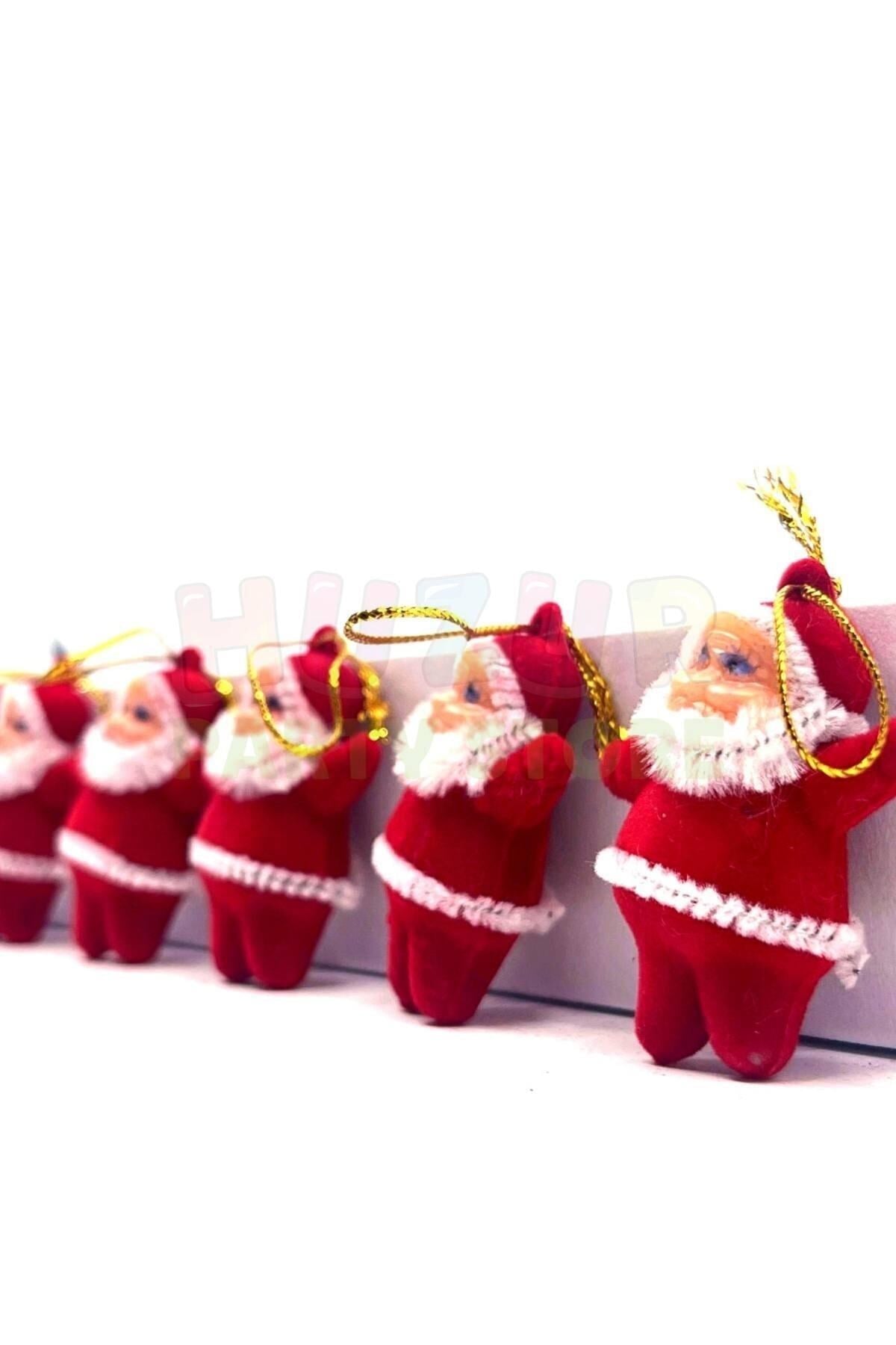 Noel Baba Yılbaşı Çam Ağacı Süsü 6lı 5 Cm Kırmızı Renk Kıyafetli Beyaz Sakallı Yeni Yıl Süsü