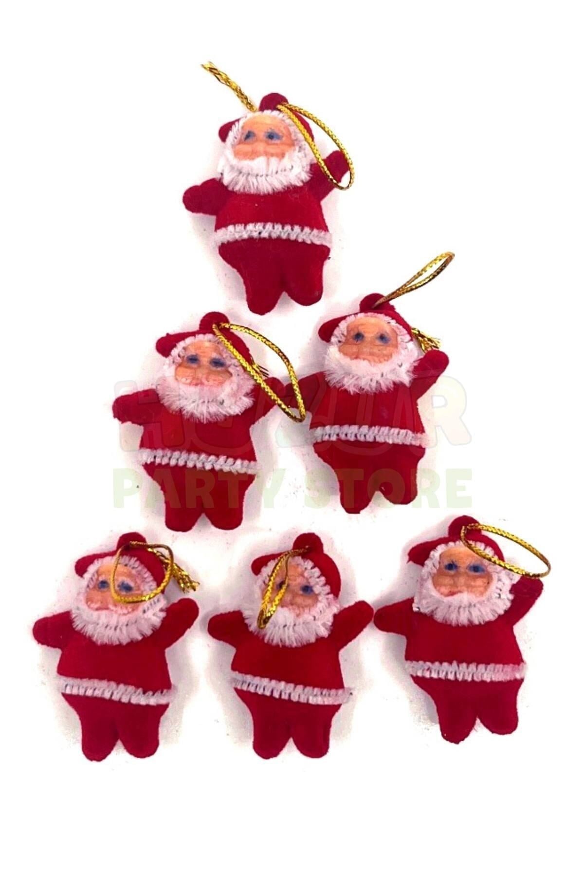 Noel Baba Yılbaşı Çam Ağacı Süsü 6lı 5 Cm Kırmızı Renk Kıyafetli Beyaz Sakallı Yeni Yıl Süsü