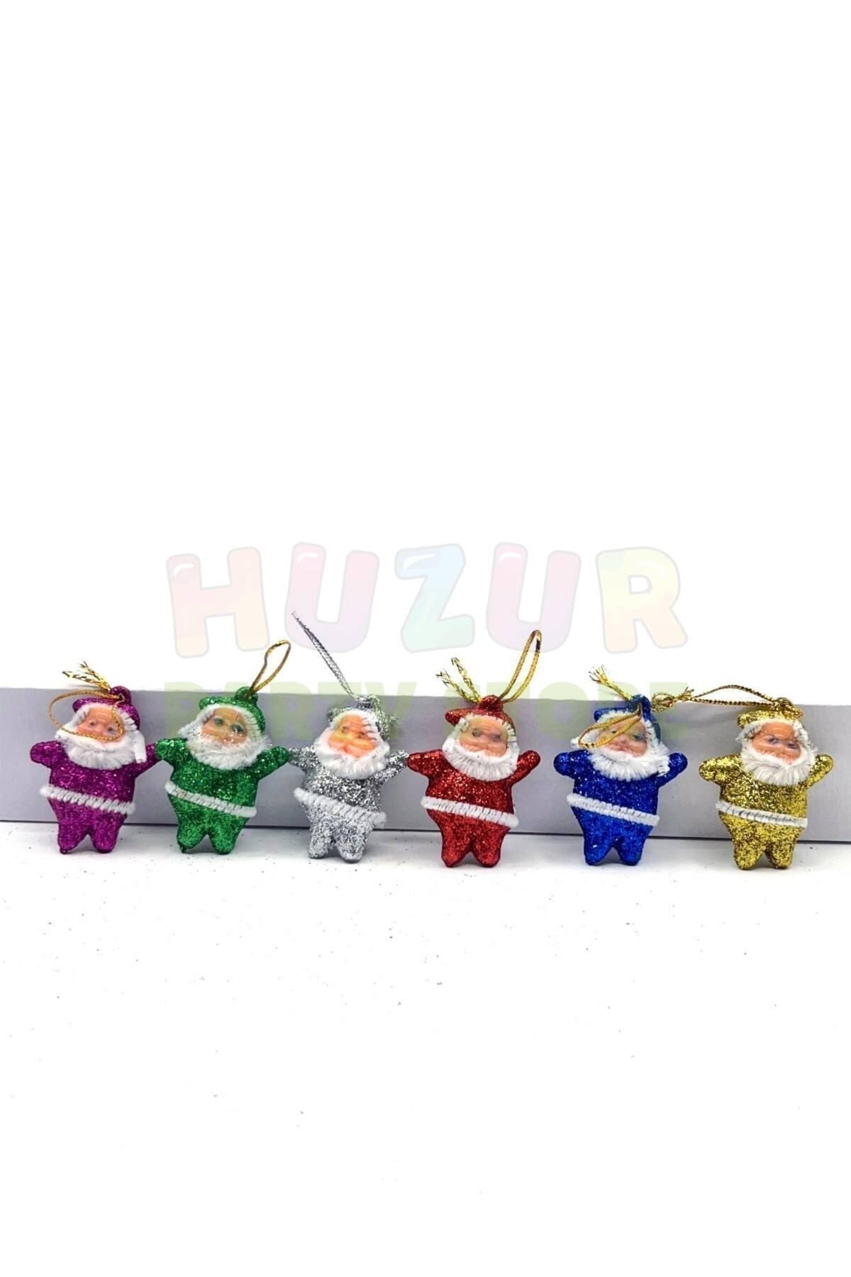 Noel Baba Yılbaşı Çam Ağacı Süsü 6lı 5 Cm Karışık Renk Simli Kıyafetli Beyaz Sakallı Yeni Yıl Süsü