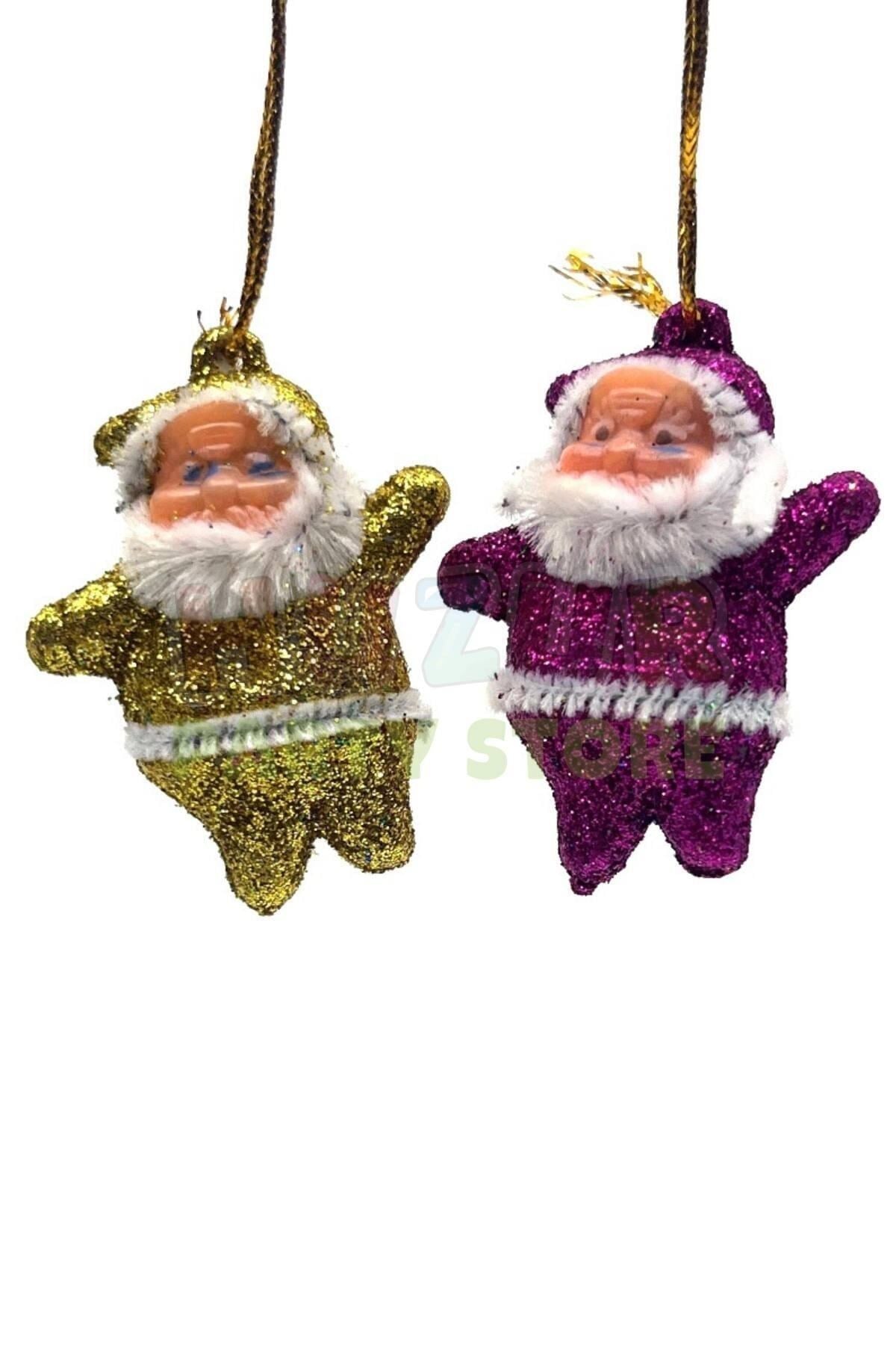 Noel Baba Yılbaşı Çam Ağacı Süsü 6lı 5 Cm Karışık Renk Simli Kıyafetli Beyaz Sakallı Yeni Yıl Süsü
