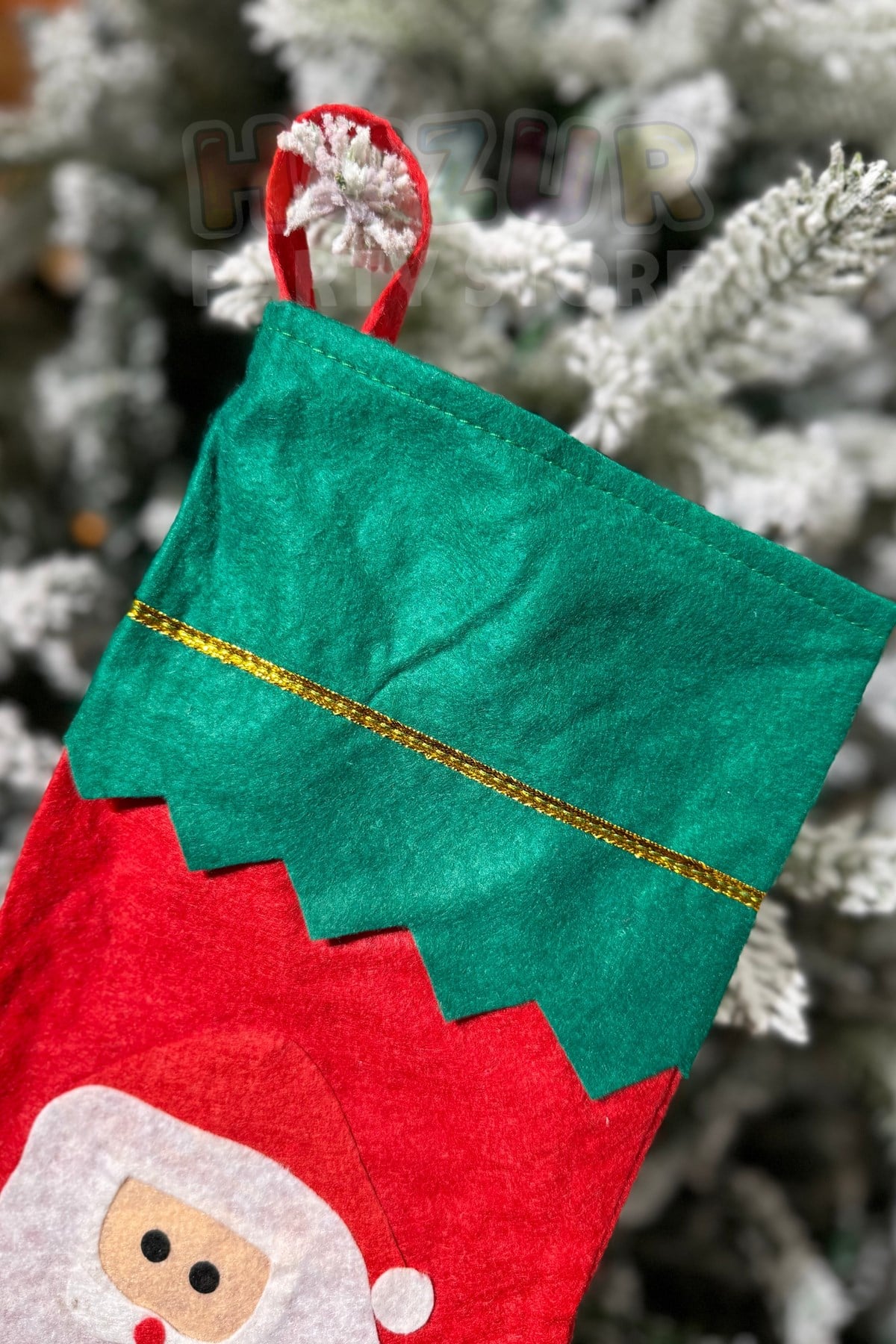 Noel Baba Yılbaşı Çorap 25x35 cm Kırmızı Yeşil Renkli Yeni Yıl Çam Ağacı Asmalık Asılan Dekor Süs