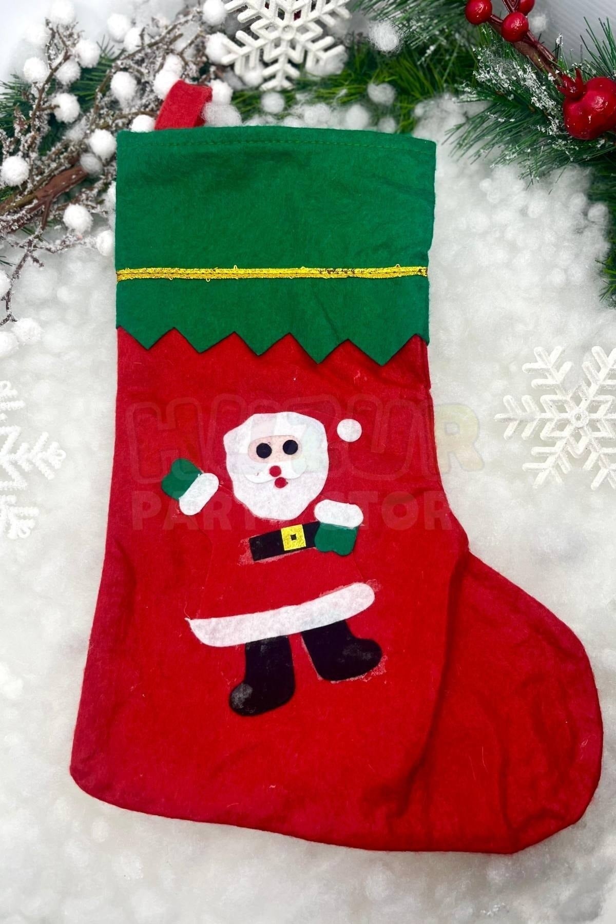 Noel Baba Yılbaşı Çorap 25x35 Cm Kırmızı Yeşil Renkli Yeni Yıl Çam Ağacı Asmalık Asılan Dekor Süs