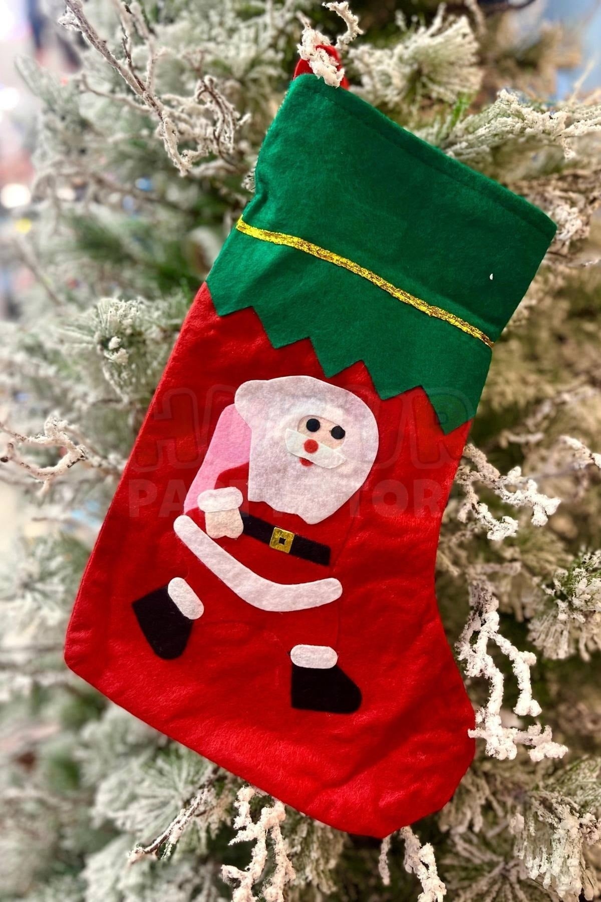 Noel Baba Yılbaşı Çorap 25x35 Cm Kırmızı Yeşil Renkli Yeni Yıl Çam Ağacı Asmalık Asılan Dekor Süs