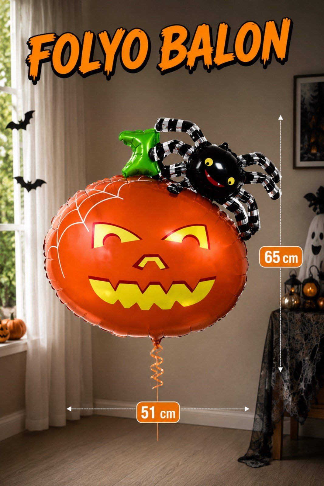 Örümcek Kabak Folyo Balon 51x65 Cm Halloween Partisi Cadılar Bayramı Dekoratif Balon Helyuma Uyumlu
