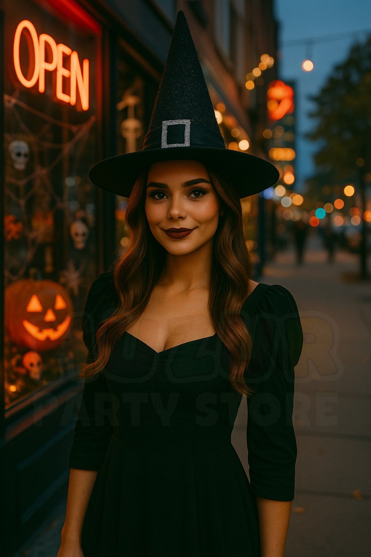 Parıltılı Halloween Cadı Şapkası Siyah Renk Kemerli Taş Detaylı Cadılar Bayramı Parti Aksesuarı