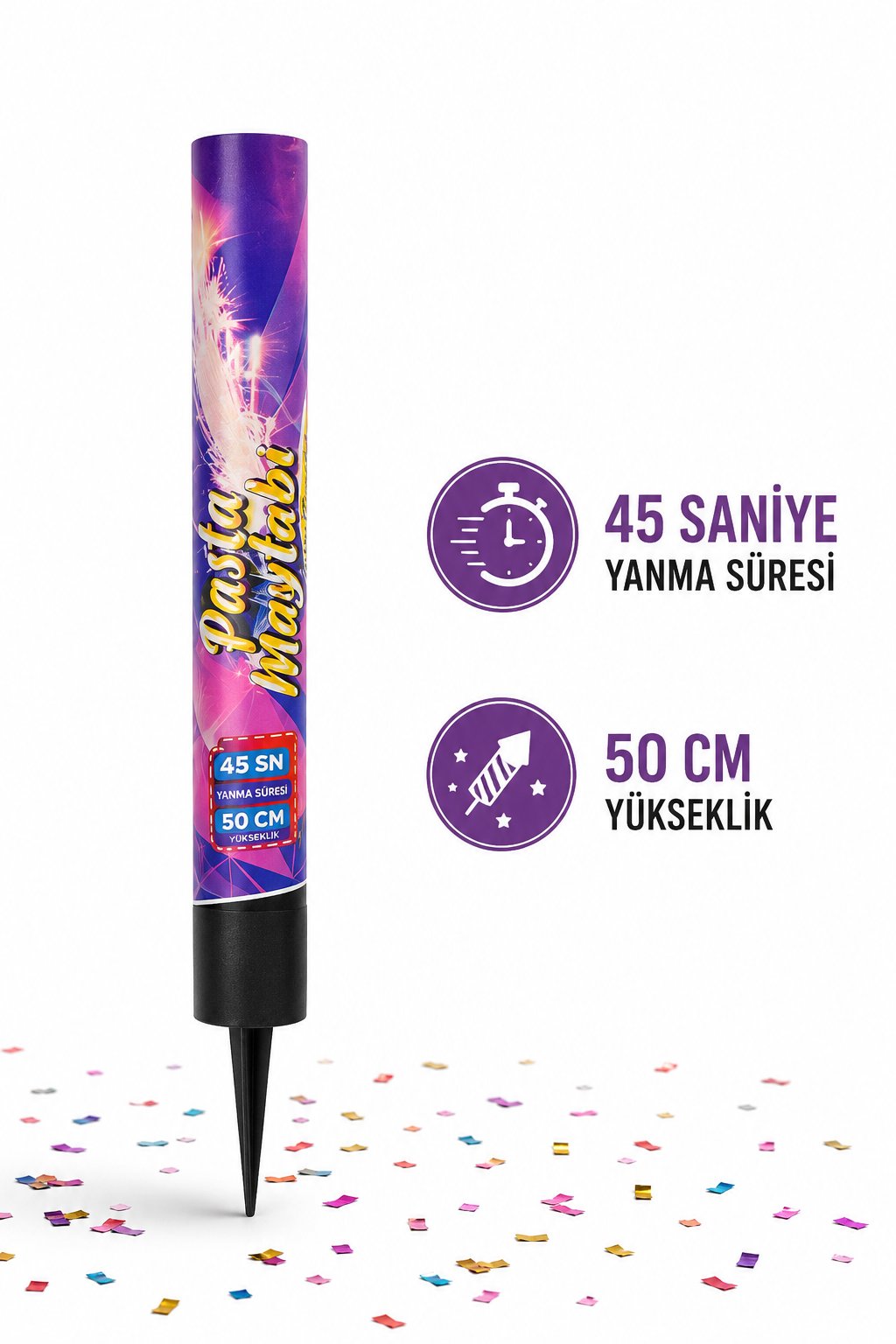 Pasta Maytabı 45 Saniye Yanan 50 Cm Volkan Mum Parti Süsü