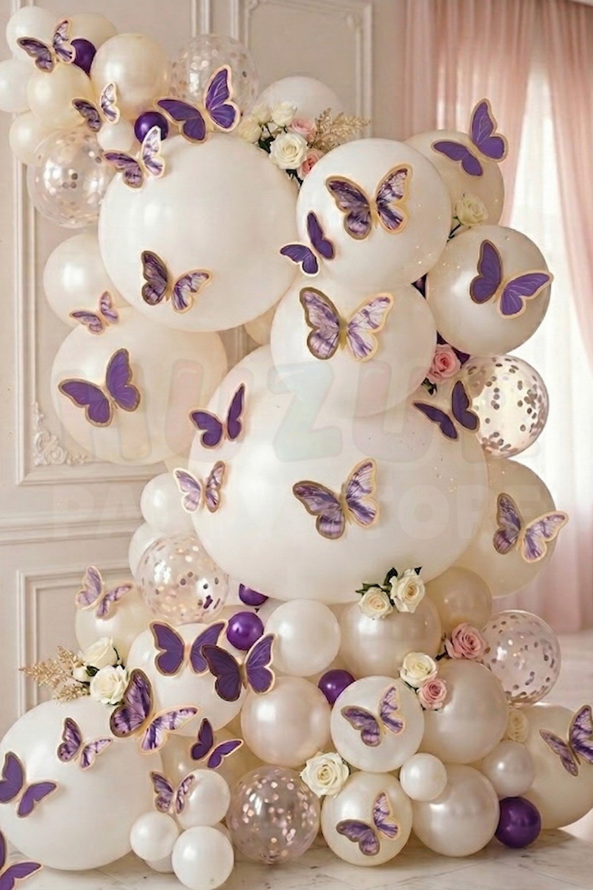 Pasta ve Balon Zinciri Süsü Mor Kelebek 63 Parça 4-6 Cm Parlak Gold Yaldızlı Sert Karton Parti Süs