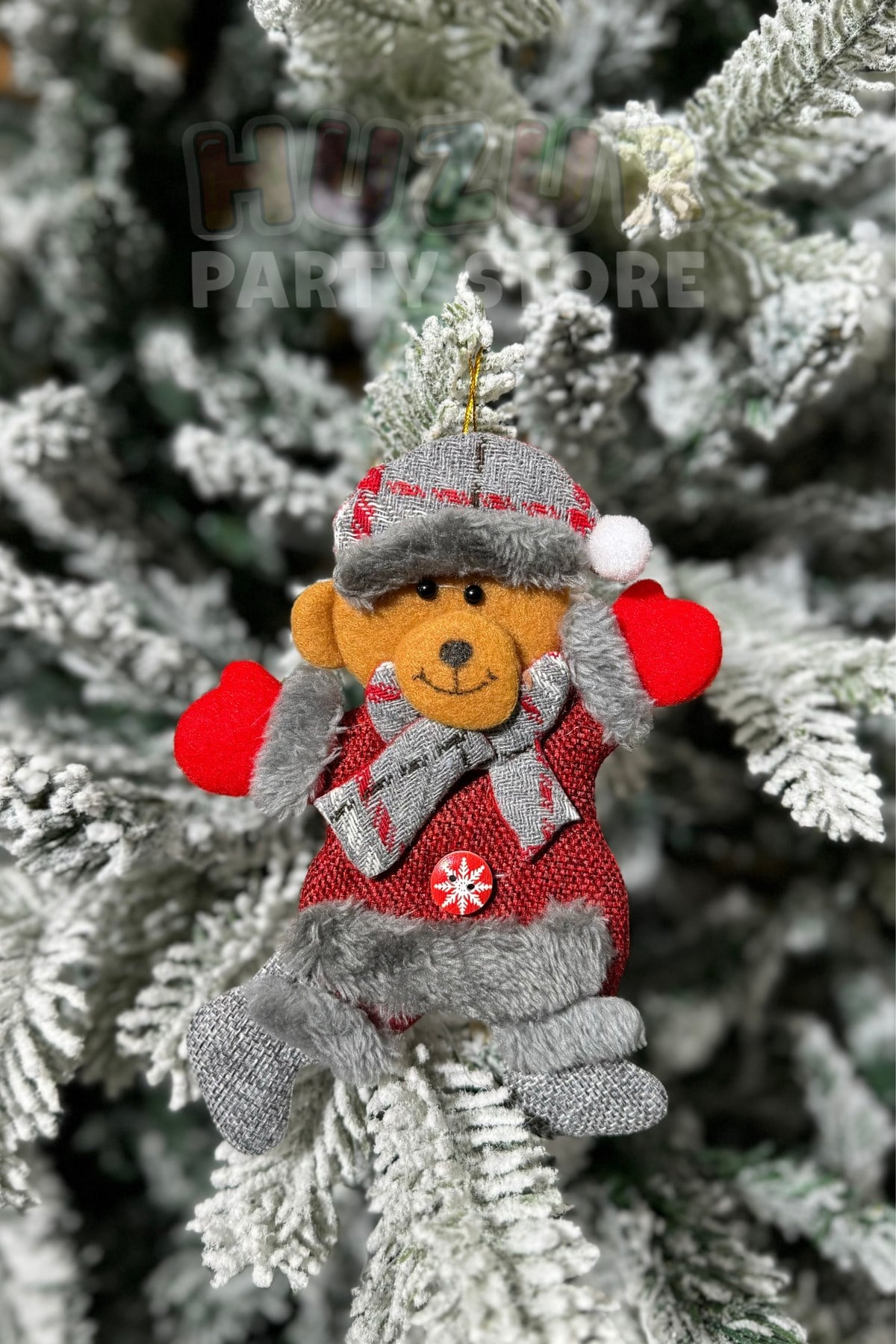 Peluş Sevimli Ayıcık Yılbaşı Ağacı Asmalık 18 cm Süs Kırmızı Gri