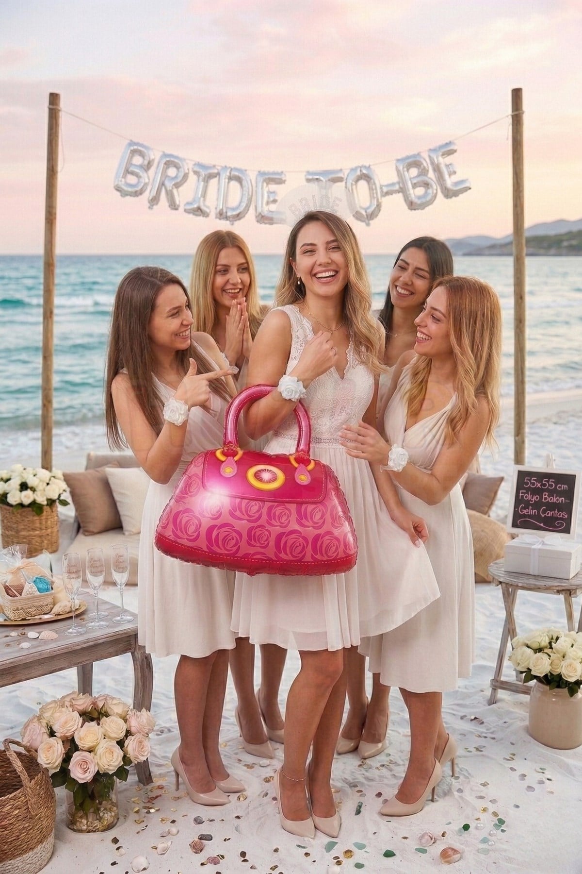 Pembe Çanta Folyo Balon 40x45 Cm Tutma Saplı Bride To Be Süsleri Bekarlığa Veda Partisi Konsepti