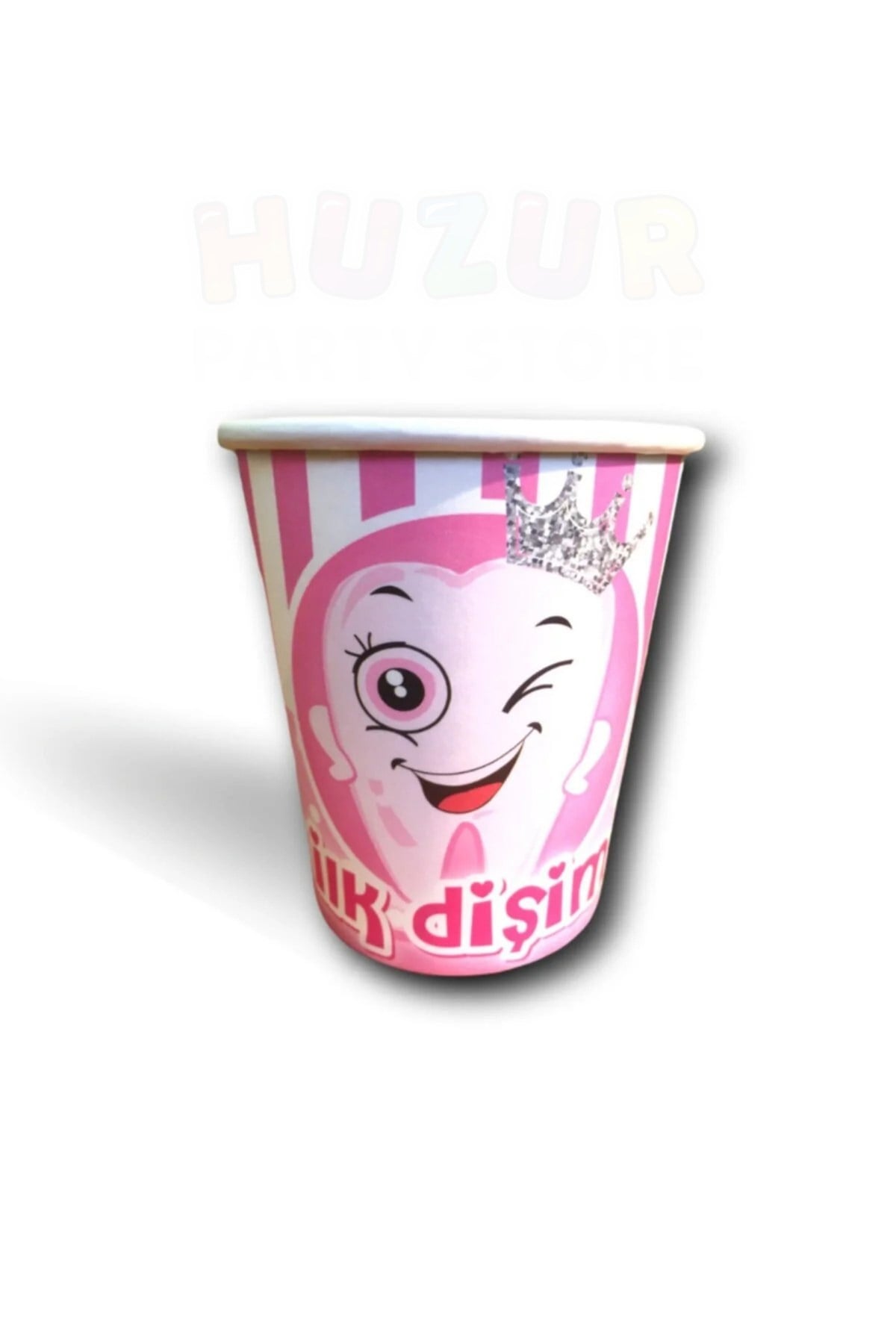 Pembe Diş Tabak Bardak 8 Adet İnci Dişli Yazılı İlk Dişim Çıktı Buğdayı Partisi Erkek Konsepti 22 Cm