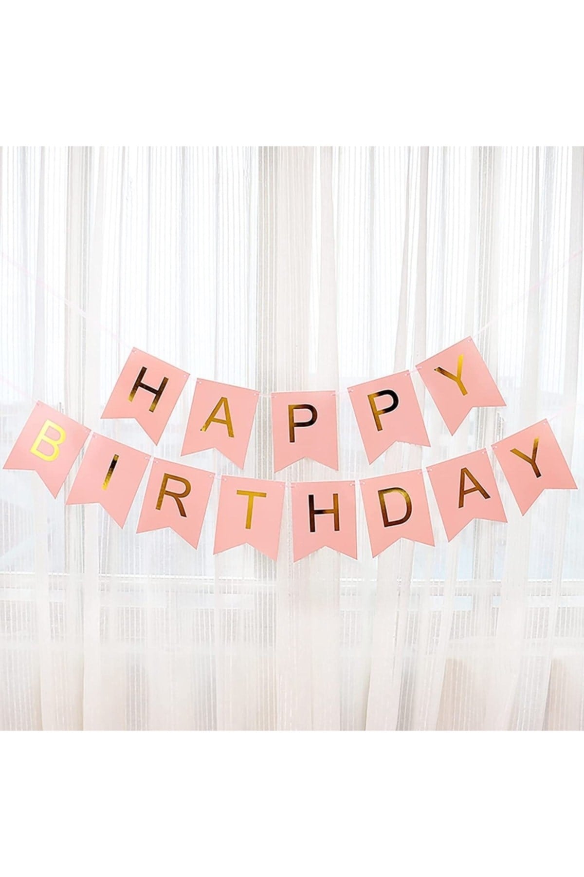 Pembe Gold Yaldızlı Happy Birthday Banner Doğum Günü Yazısı Ve 5 Adet Gold Konfetili Şeffaf Balon