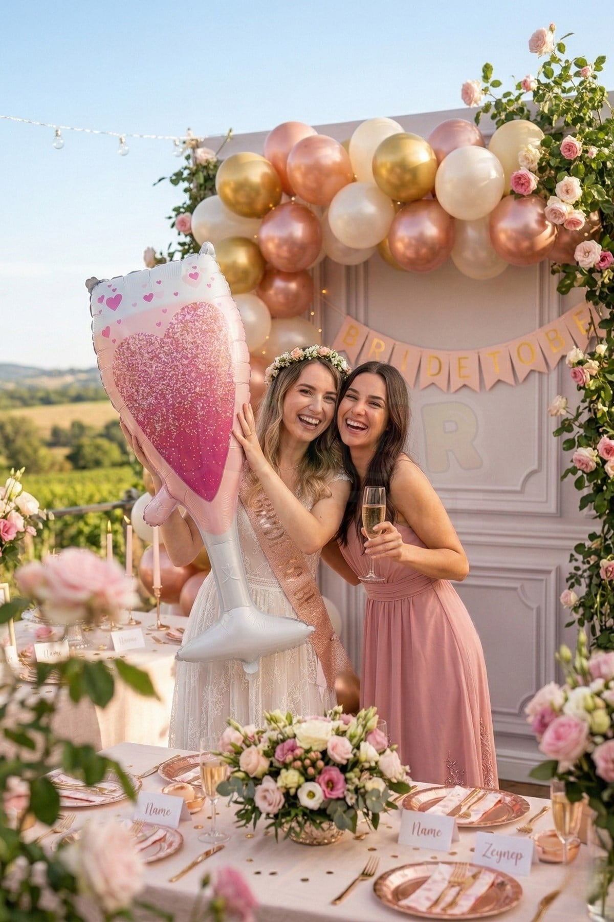 Pembe Kalp Baskılı Bardak Folyo Balon 80x30 Cm Bride To Be Süsleri Bekarlığa Veda Partisi Konsepti