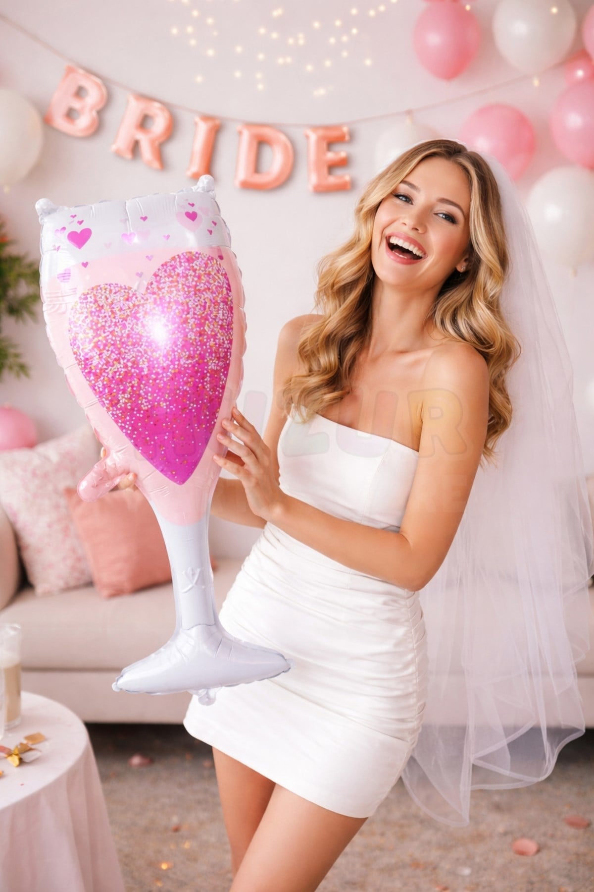 Pembe Kalp Baskılı Bardak Folyo Balon 80x30 Cm Bride To Be Süsleri Bekarlığa Veda Partisi Konsepti