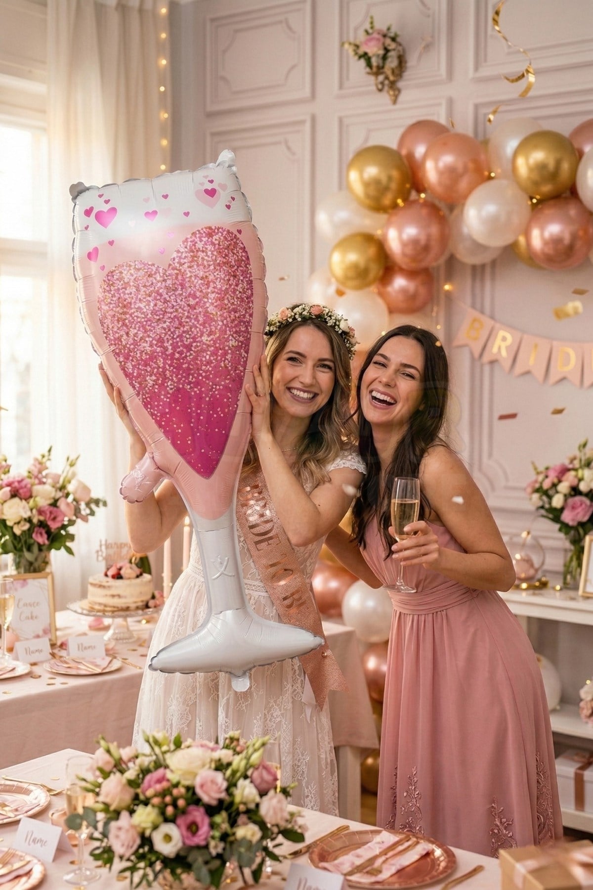 Pembe Kalp Baskılı Bardak Folyo Balon 80x30 Cm Bride To Be Süsleri Bekarlığa Veda Partisi Konsepti