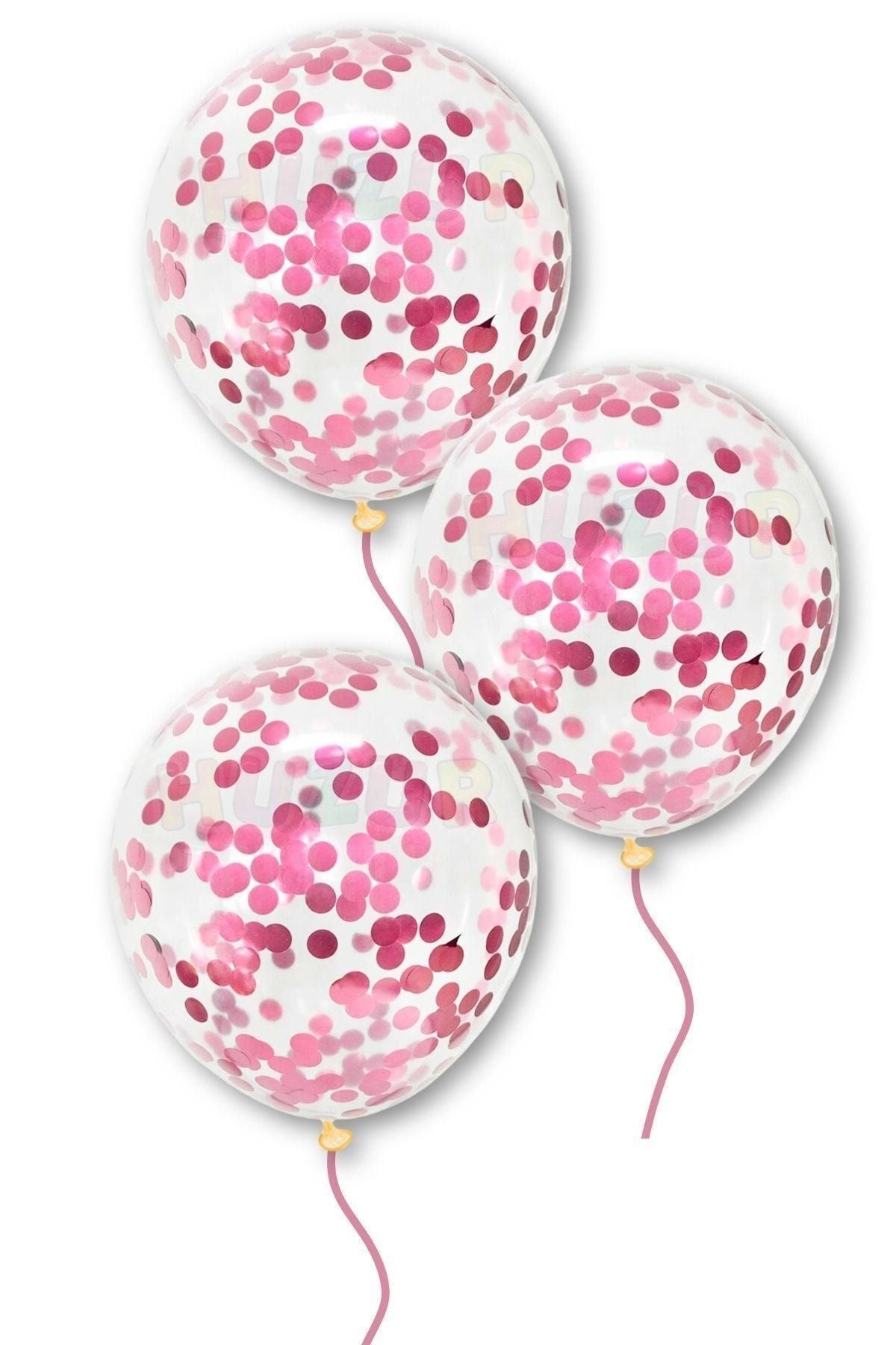 Pembe Konfetili Şeffaf Balon 10 Adet 30 Cm Içi Gözüken Pullu Balon Balon Pulu Renksiz Balon Parti