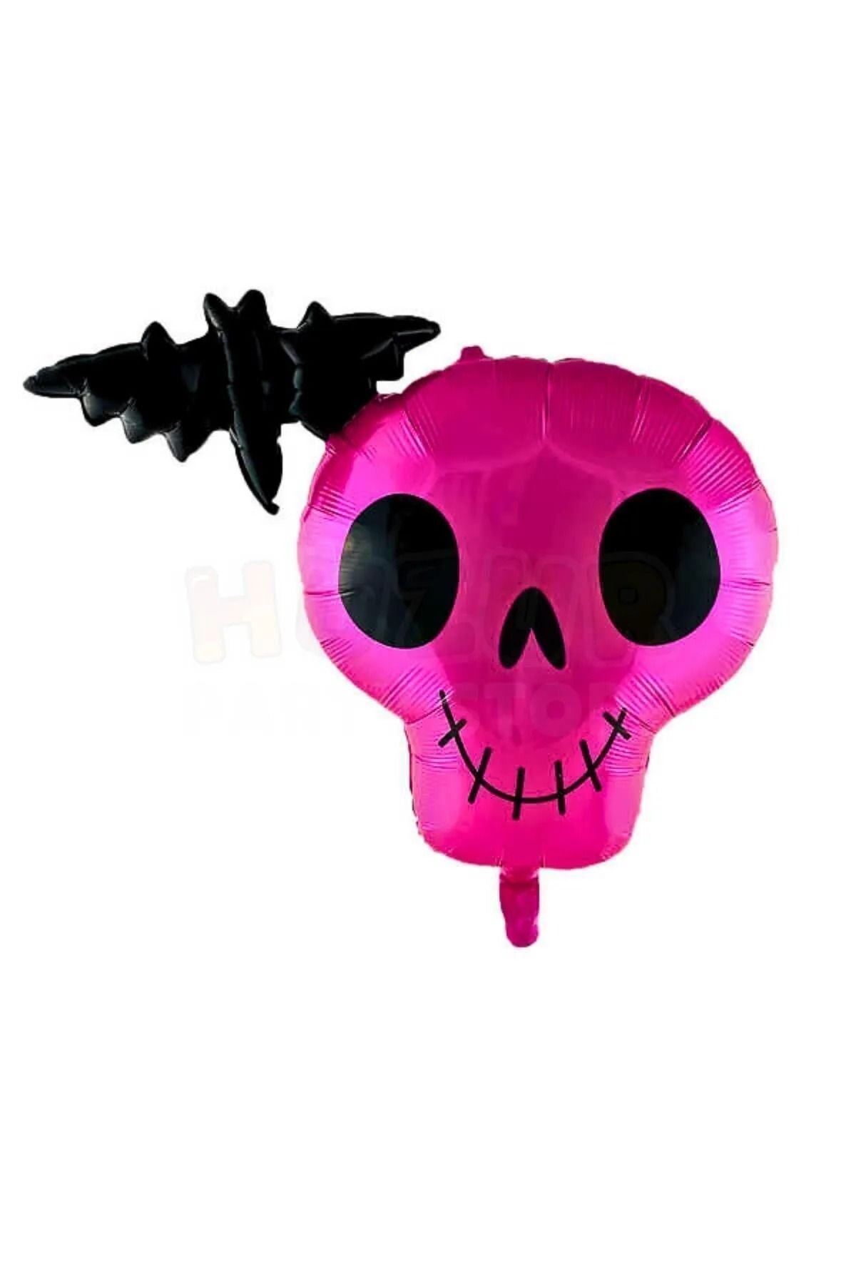 Pembe Kurukafa Yarasa Folyo Balon 54x76 Cm Halloween Partisi Cadılar Bayramı Balonu