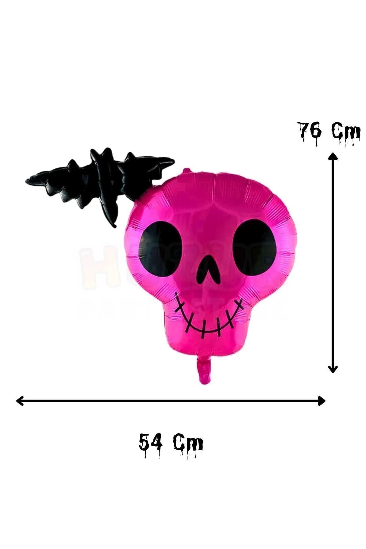 Pembe Kurukafa Yarasa Folyo Balon 54x76 Cm Halloween Partisi Cadılar Bayramı Balonu