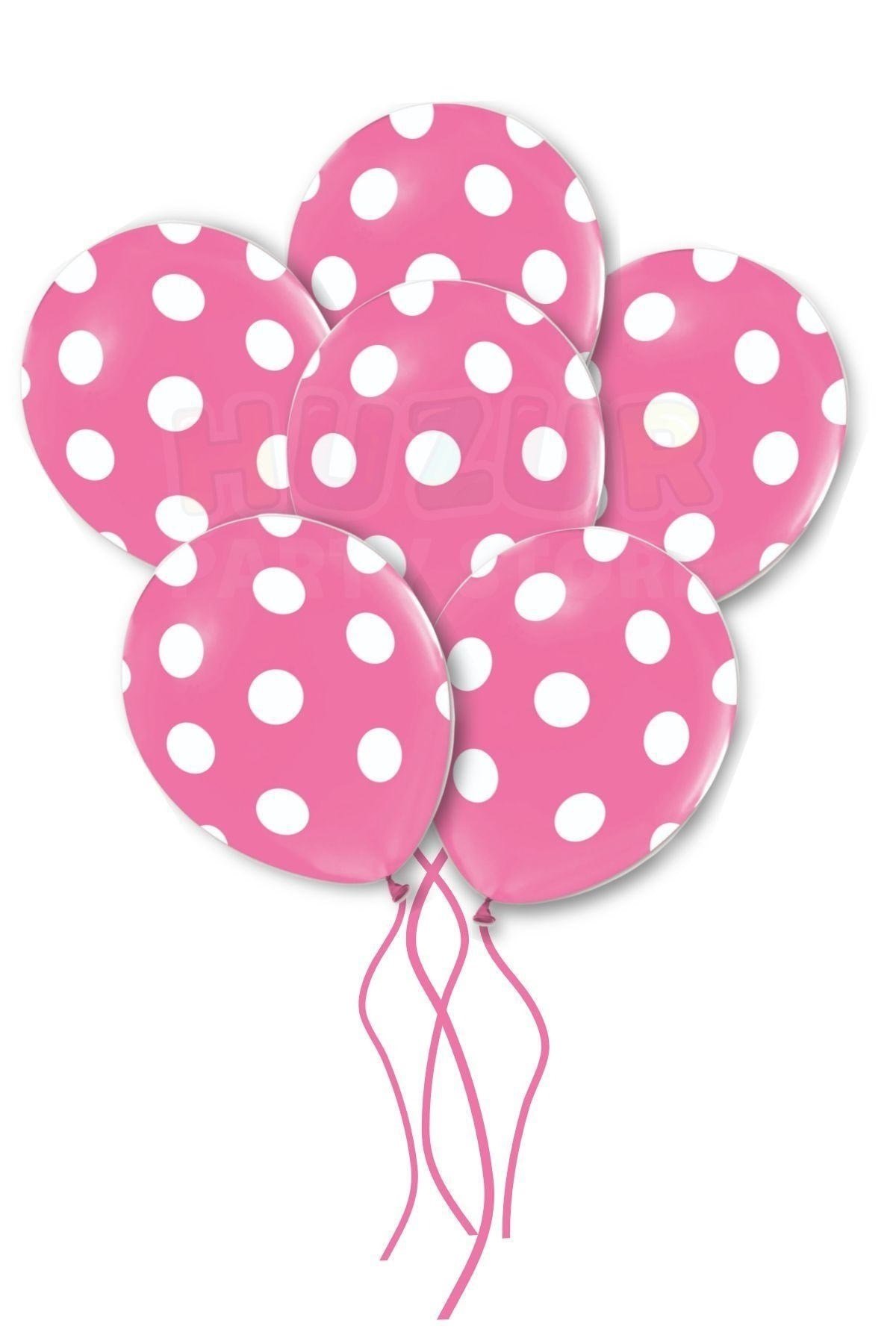 Pembe Puantiyeli Balon 10 Adet 30 Cm Doğum Günü Parti Balonu Beyaz Noktacık Detaylı Kaliteli Süs