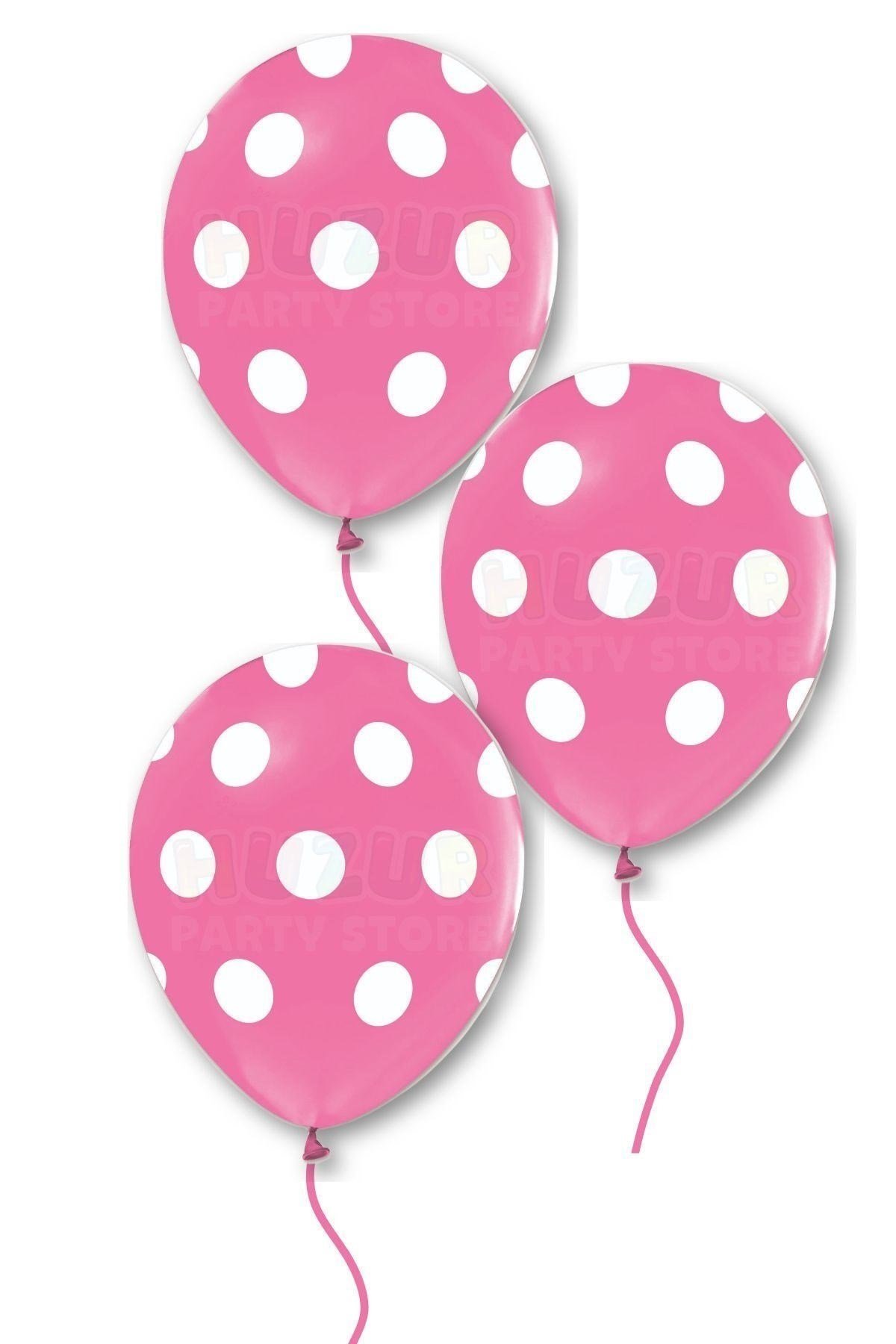 Pembe Puantiyeli Balon 10 Adet 30 Cm Doğum Günü Parti Balonu Beyaz Noktacık Detaylı Kaliteli Süs