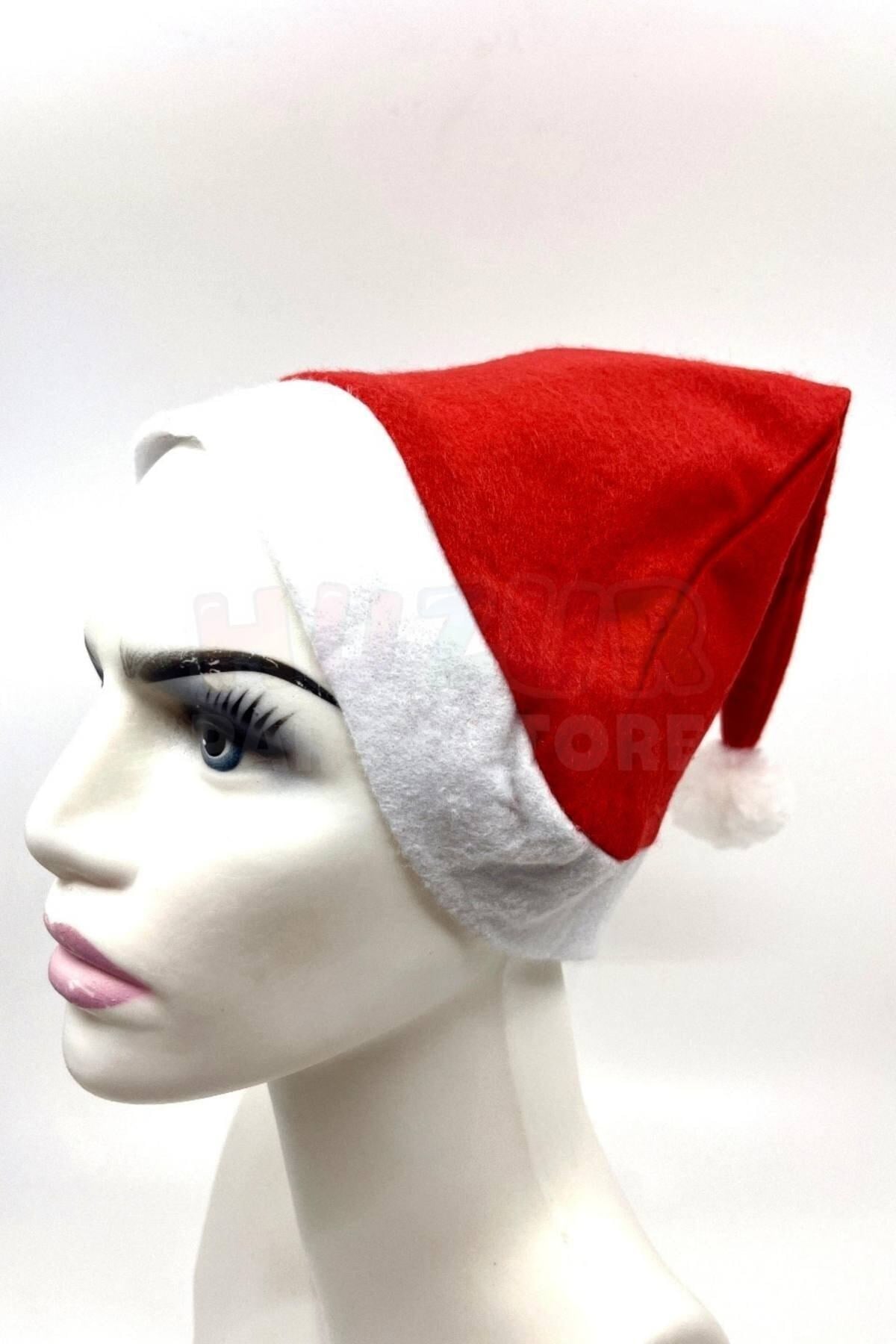 Polar Yılbaşı Noel Baba Şapkası Ucu Ponponlu Yeni Yıl Partisi Kırmızı Beyaz Renkli Her Başa Uygun