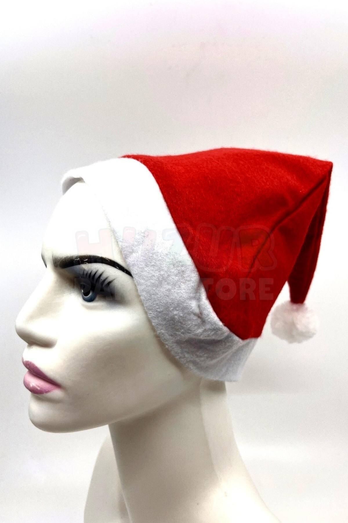 Polar Yılbaşı Noel Baba Şapkası Ucu Ponponlu Yeni Yıl Partisi Kırmızı Beyaz Renkli Her Başa Uygun