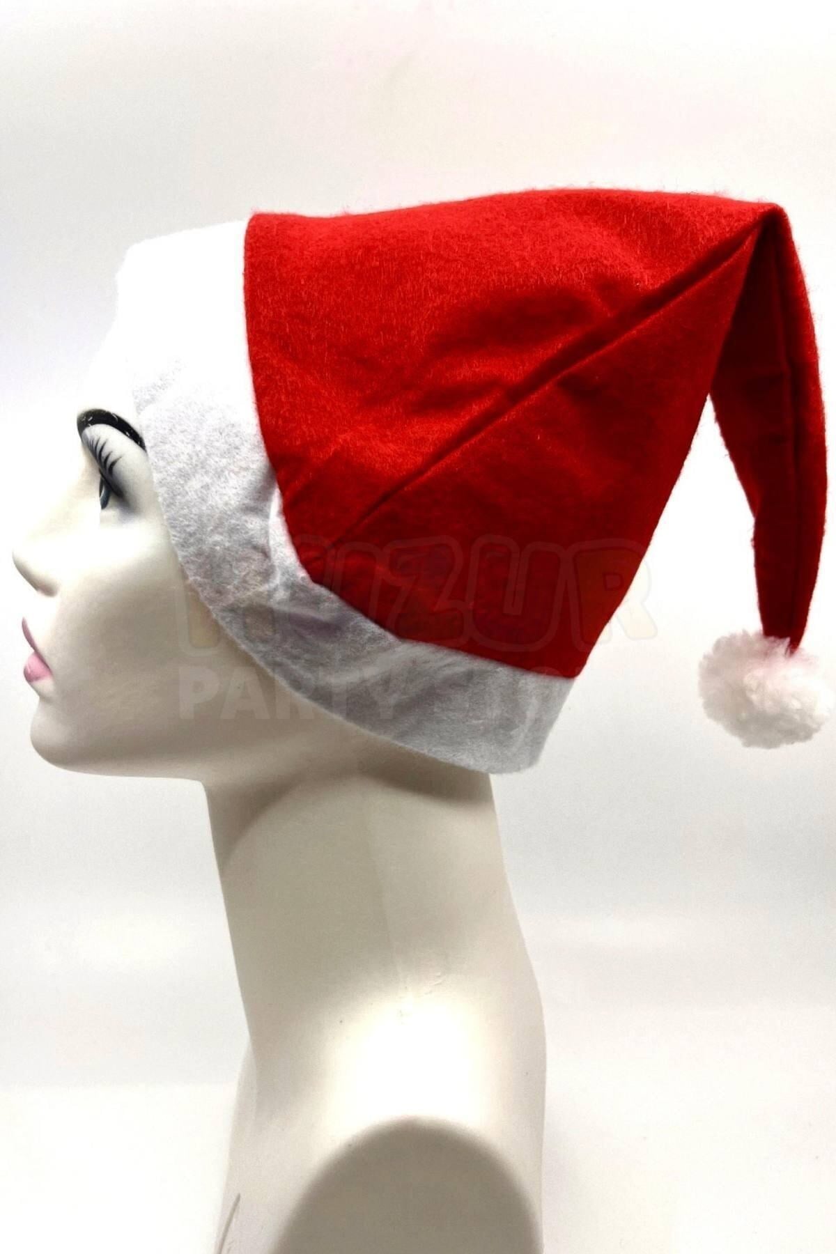Polar Yılbaşı Noel Baba Şapkası Ucu Ponponlu Yeni Yıl Partisi Kırmızı Beyaz Renkli Her Başa Uygun