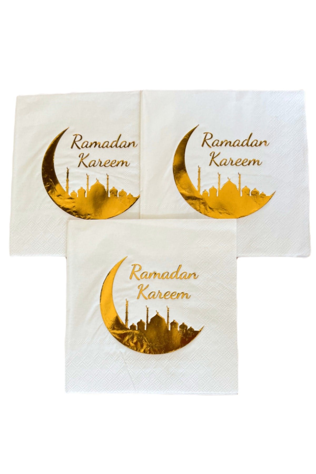 Ramadan Kareem Gold Yaldızlı Peçete 16lı 16x16 Cm Altın Varaklı Ramazan Bayram Temalı Dini Süsü