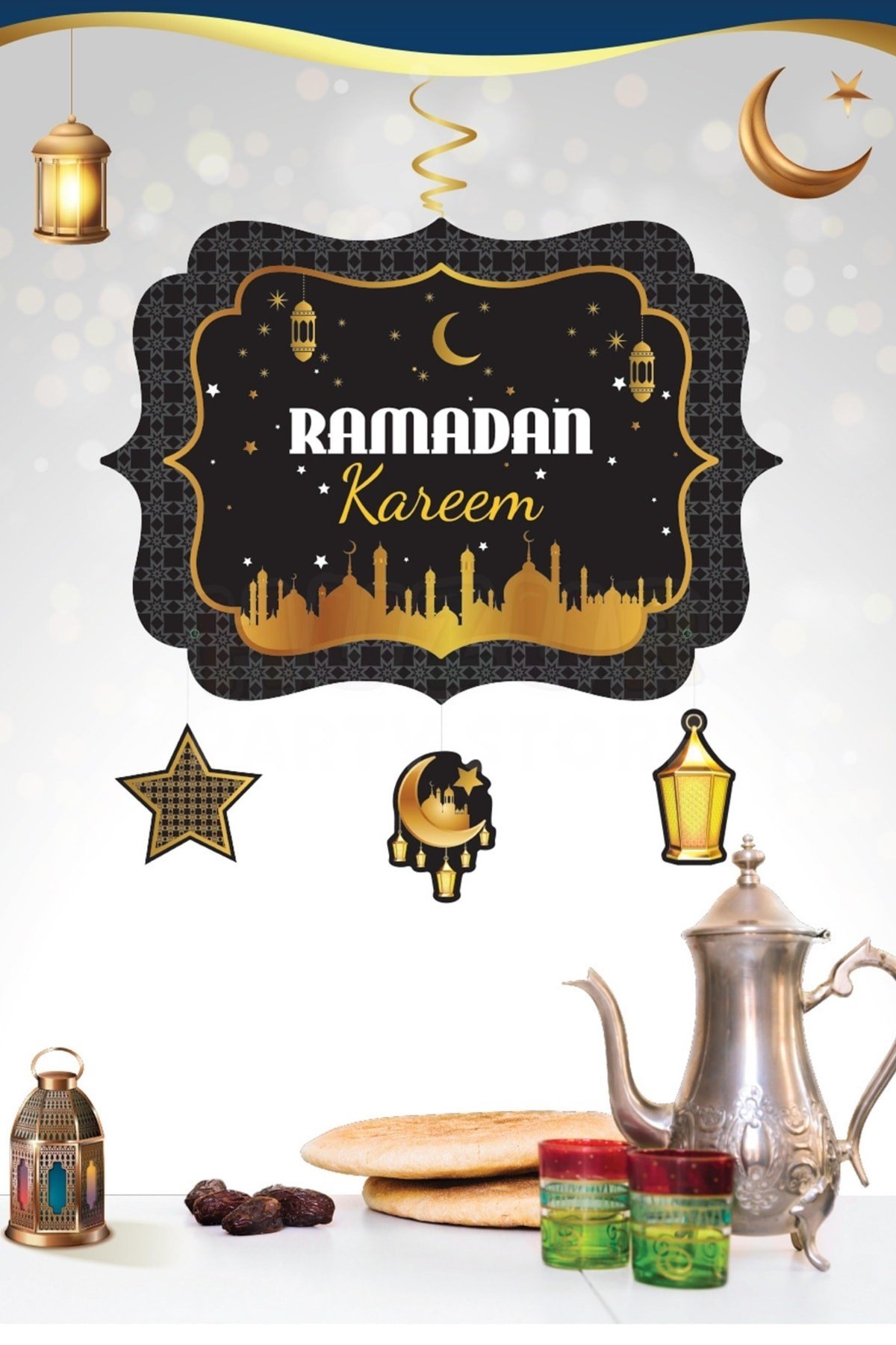 Ramadan Kareem Yazılı Asmalı Tavan Sarkıt Süsü Ramazan Bayramı 130x34 Cm Islami Temalı Dini Süsü Gb