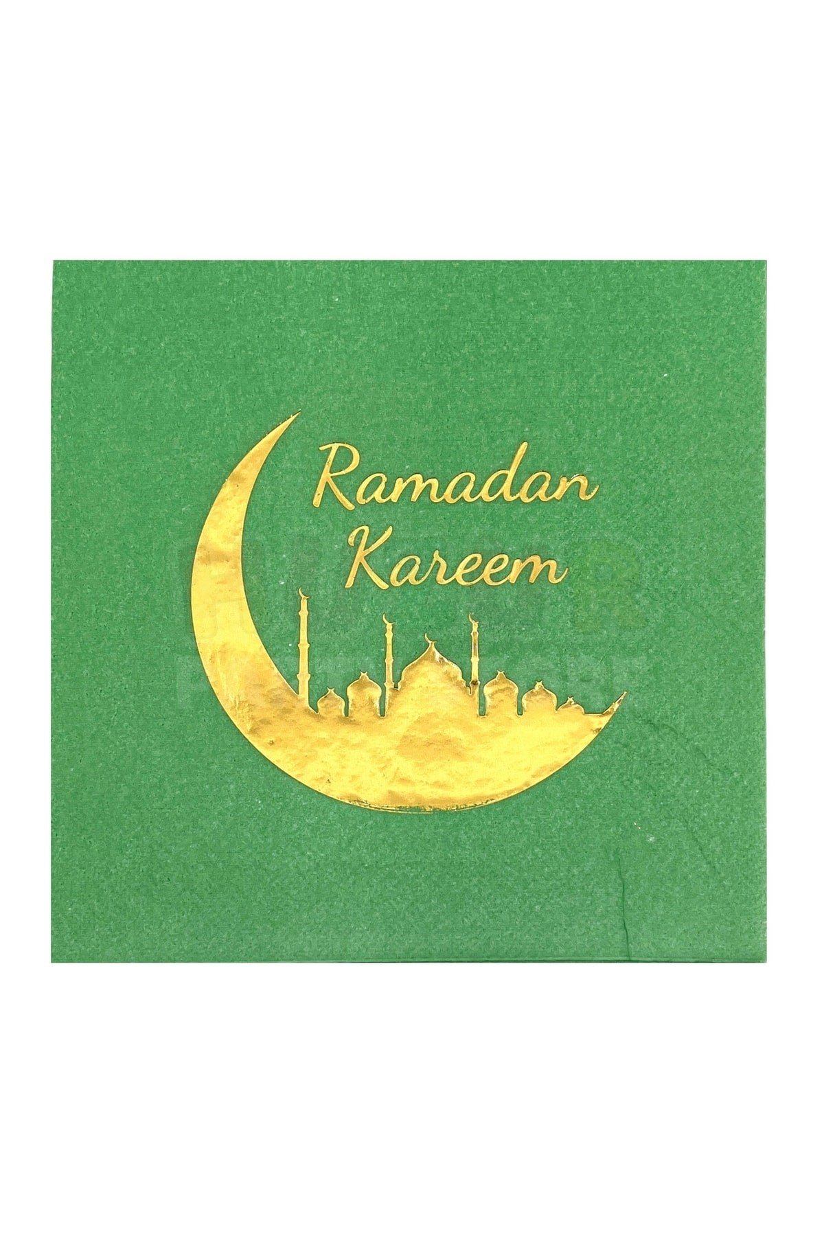 Ramadan Kareem Yeşil Gold Yaldızlı Peçete 16 Adet 16x16 Cm Altın Varaklı Ramazan Bayramı Dini Süsü