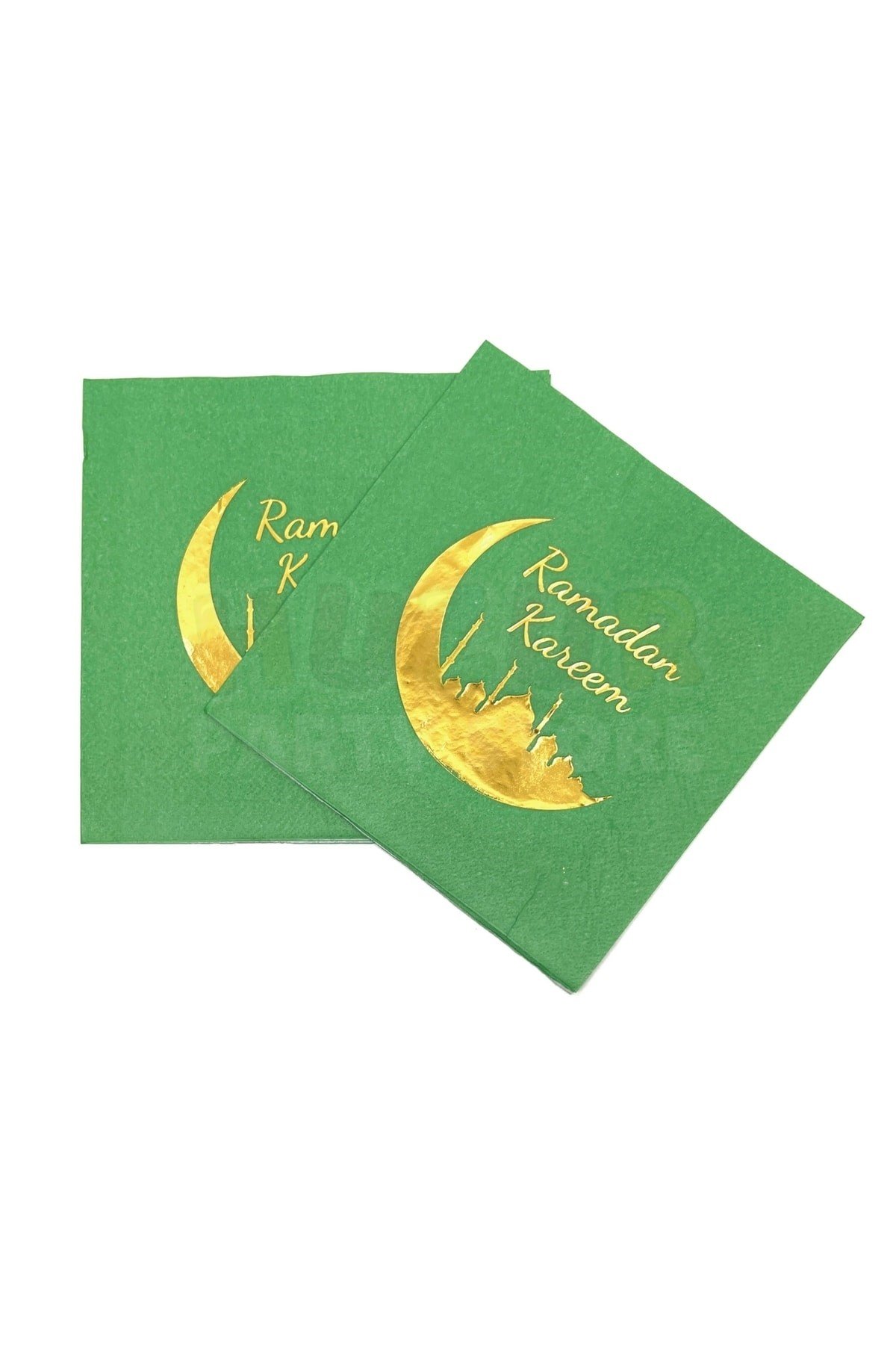 Ramadan Kareem Yeşil Gold Yaldızlı Peçete 16 Adet 16x16 Cm Altın Varaklı Ramazan Bayramı Dini Süsü